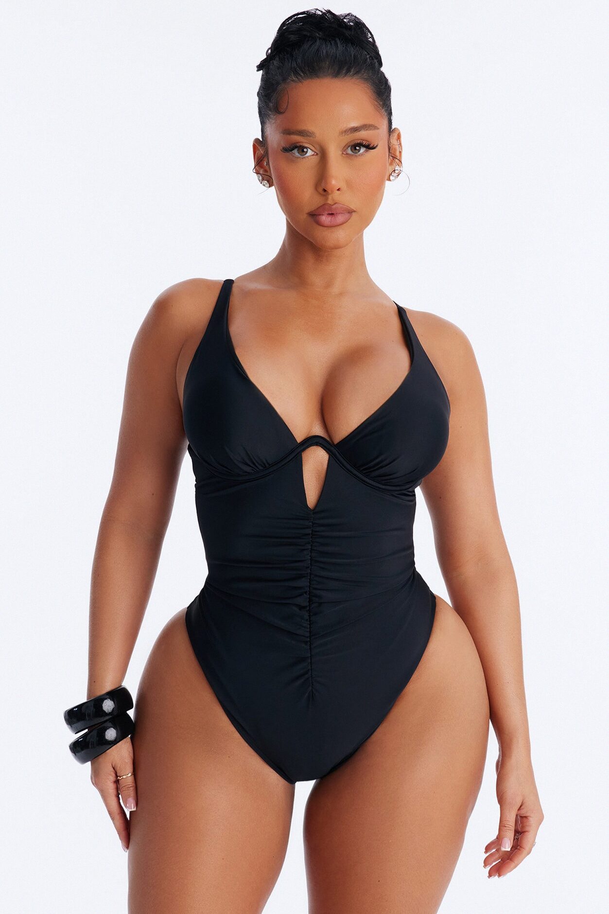 Happiest Hour 1 Piece Ruched Underwire Swimsuit - Black