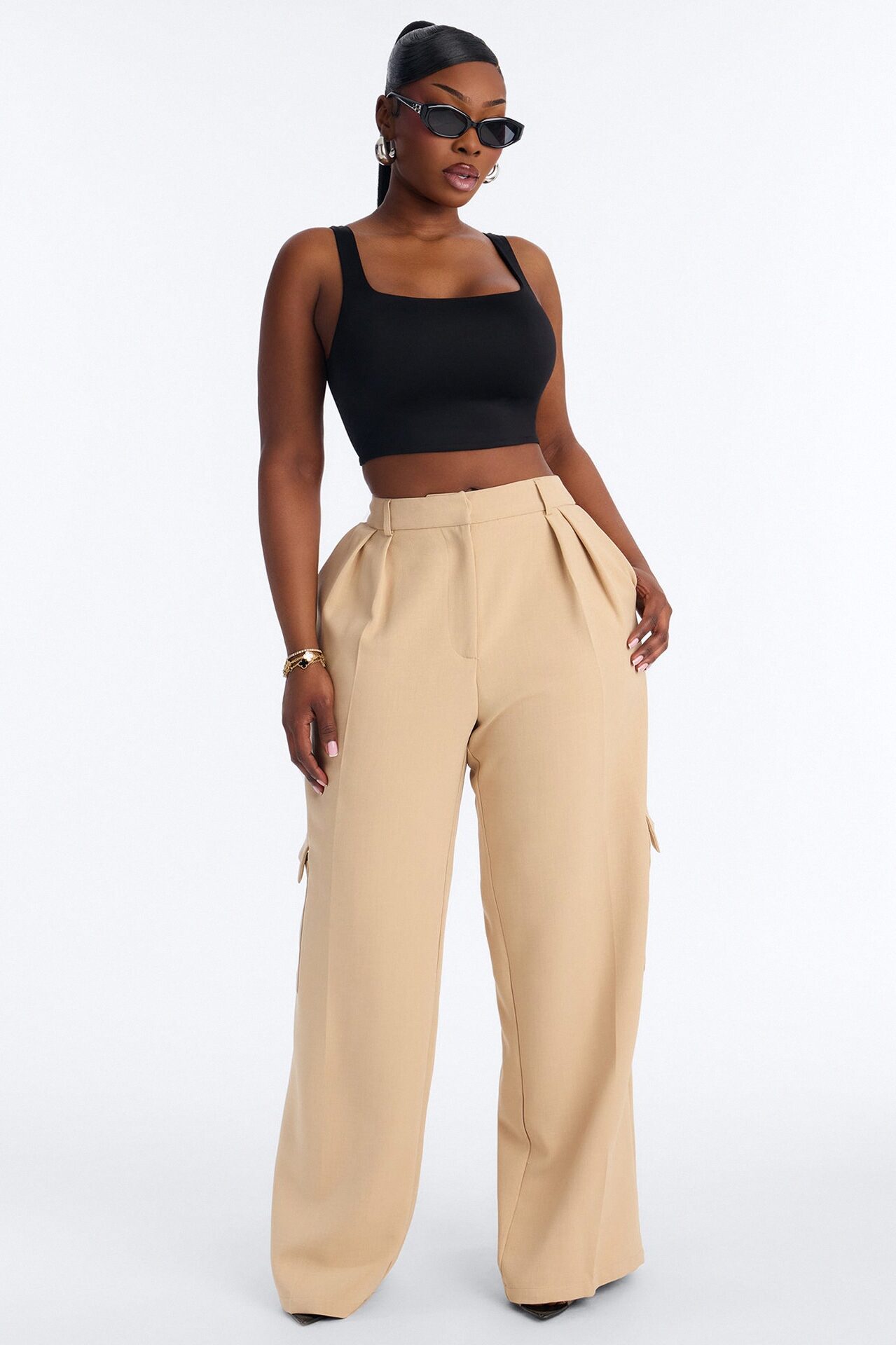 Cairo Wide Leg Cargo Trouser Pant 32″ - Khaki