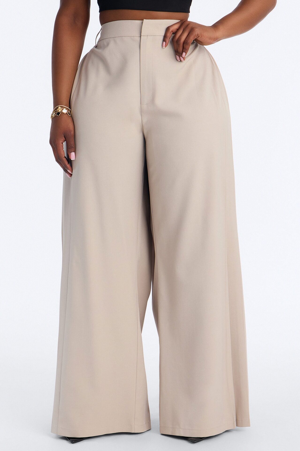 Hailey High Rise Pleated Wide Leg Trouser - Stone