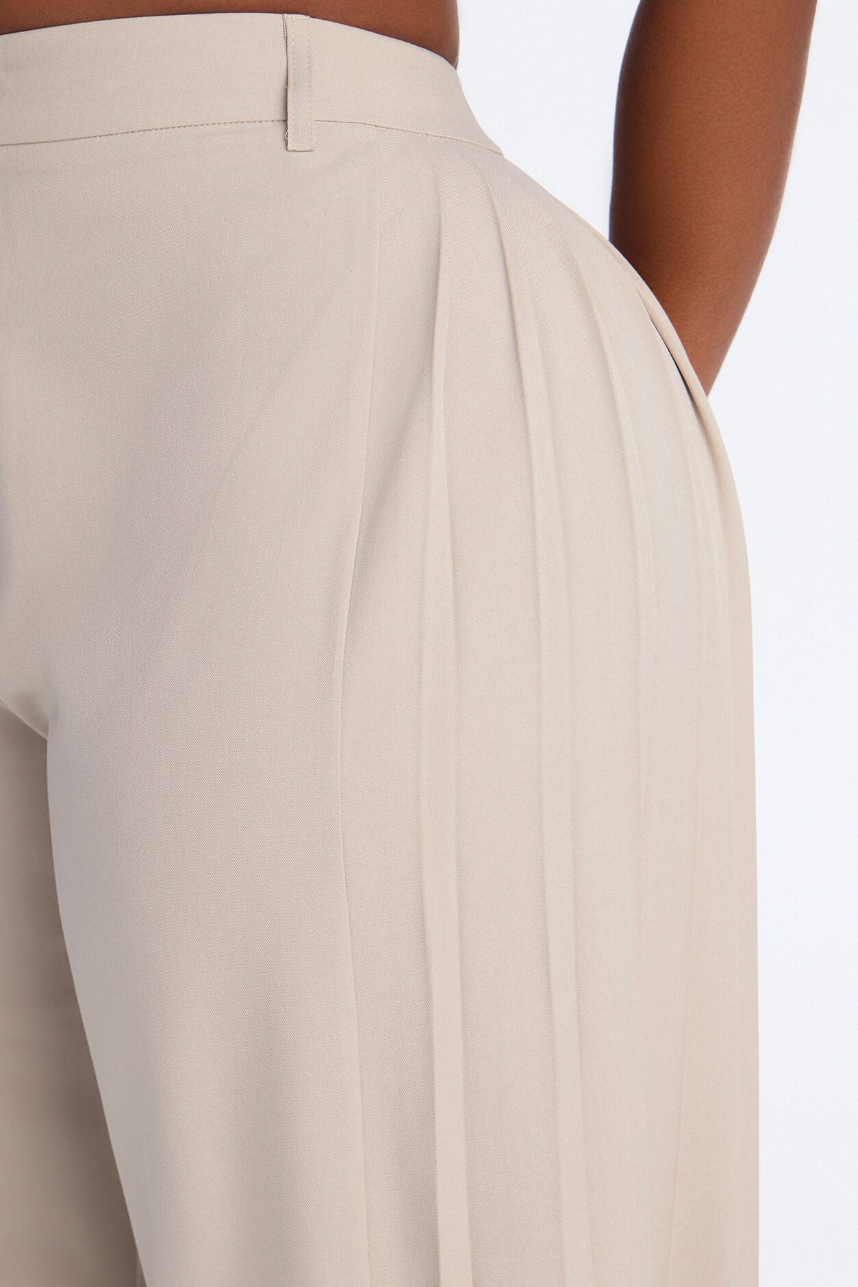 Hailey High Rise Pleated Wide Leg Trouser - Stone