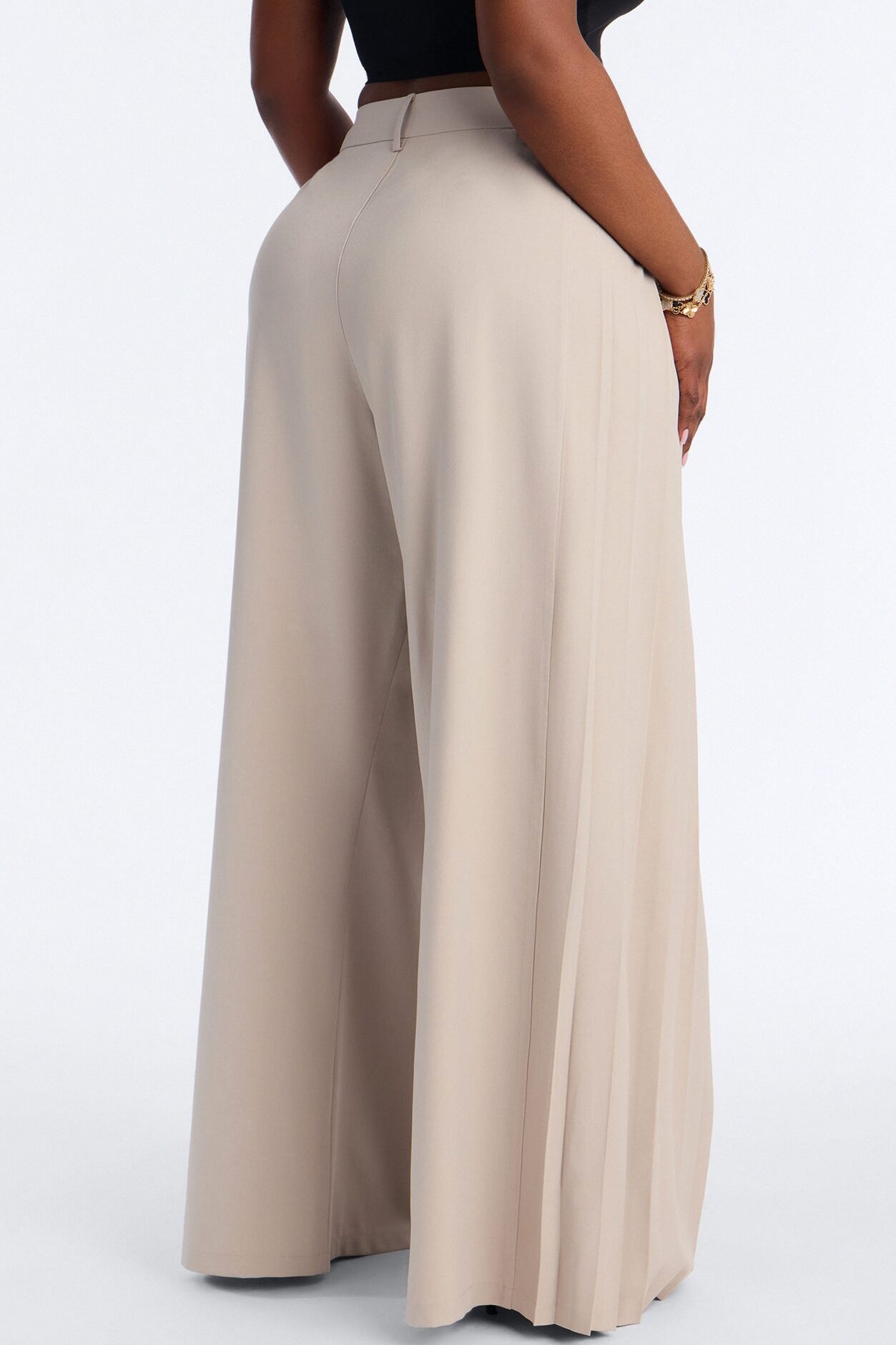 Hailey High Rise Pleated Wide Leg Trouser - Stone