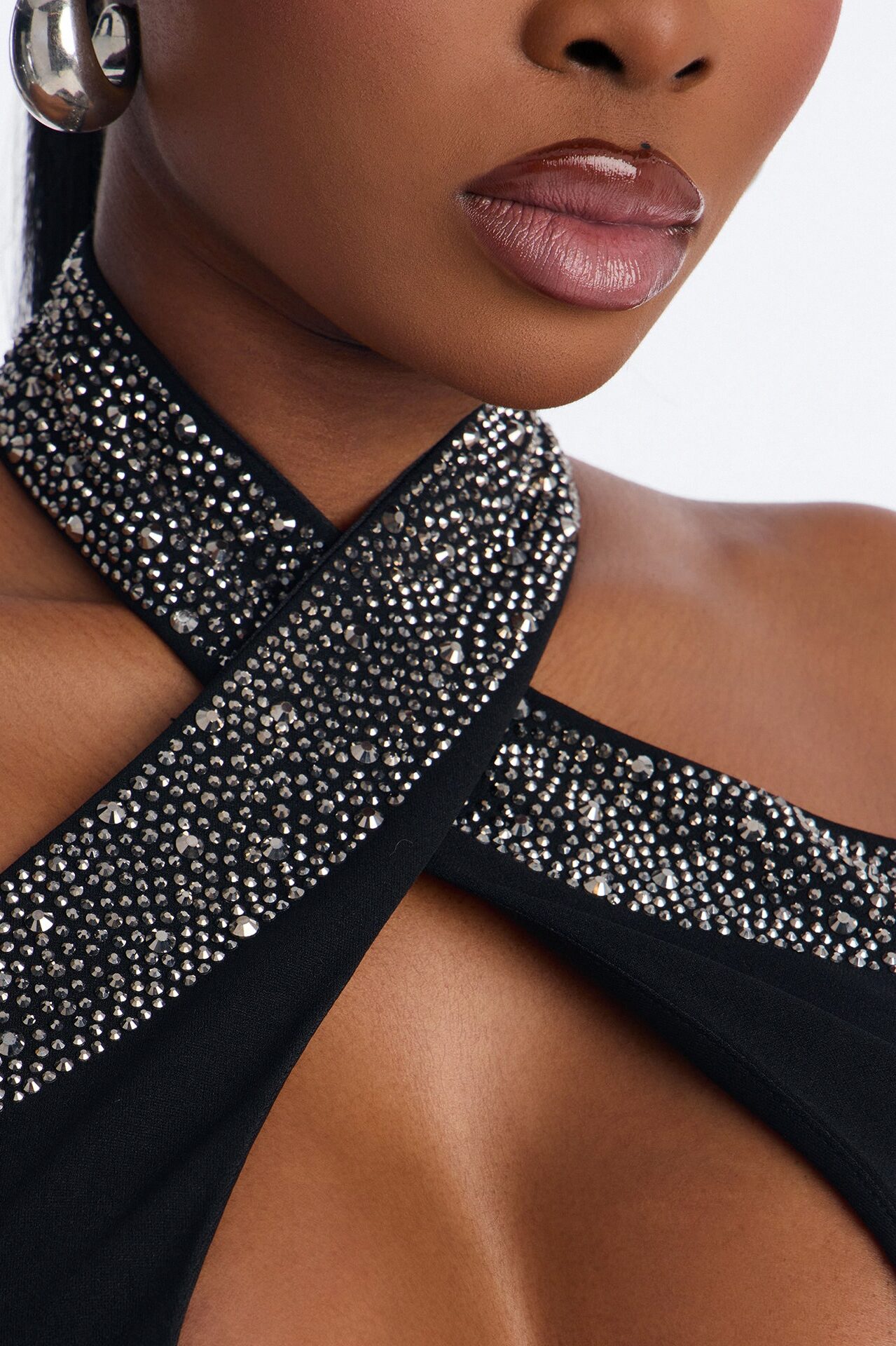 Glam Hour Rhinestone Halter Pant Set - Black