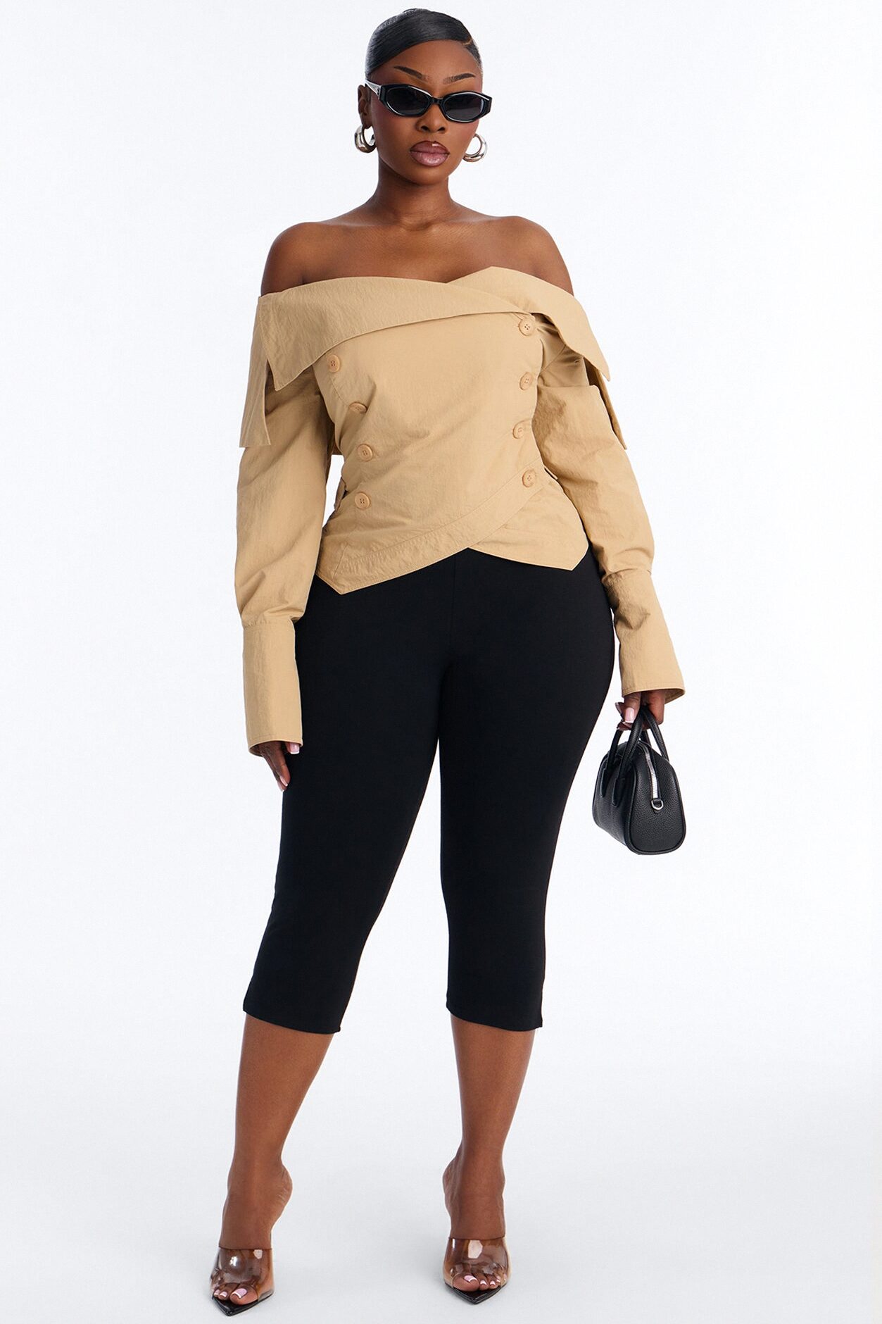 Olivia Off The Shoulder Trench Jacket - Khaki