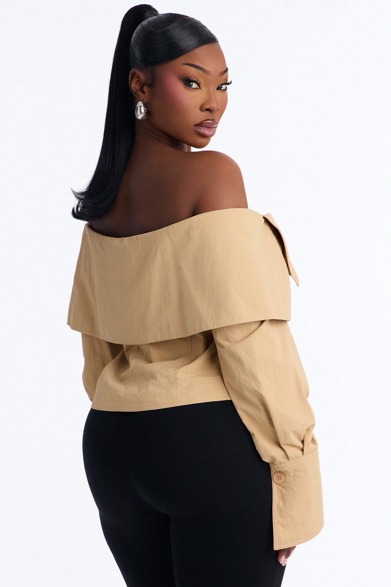 Olivia Off The Shoulder Trench Jacket - Khaki