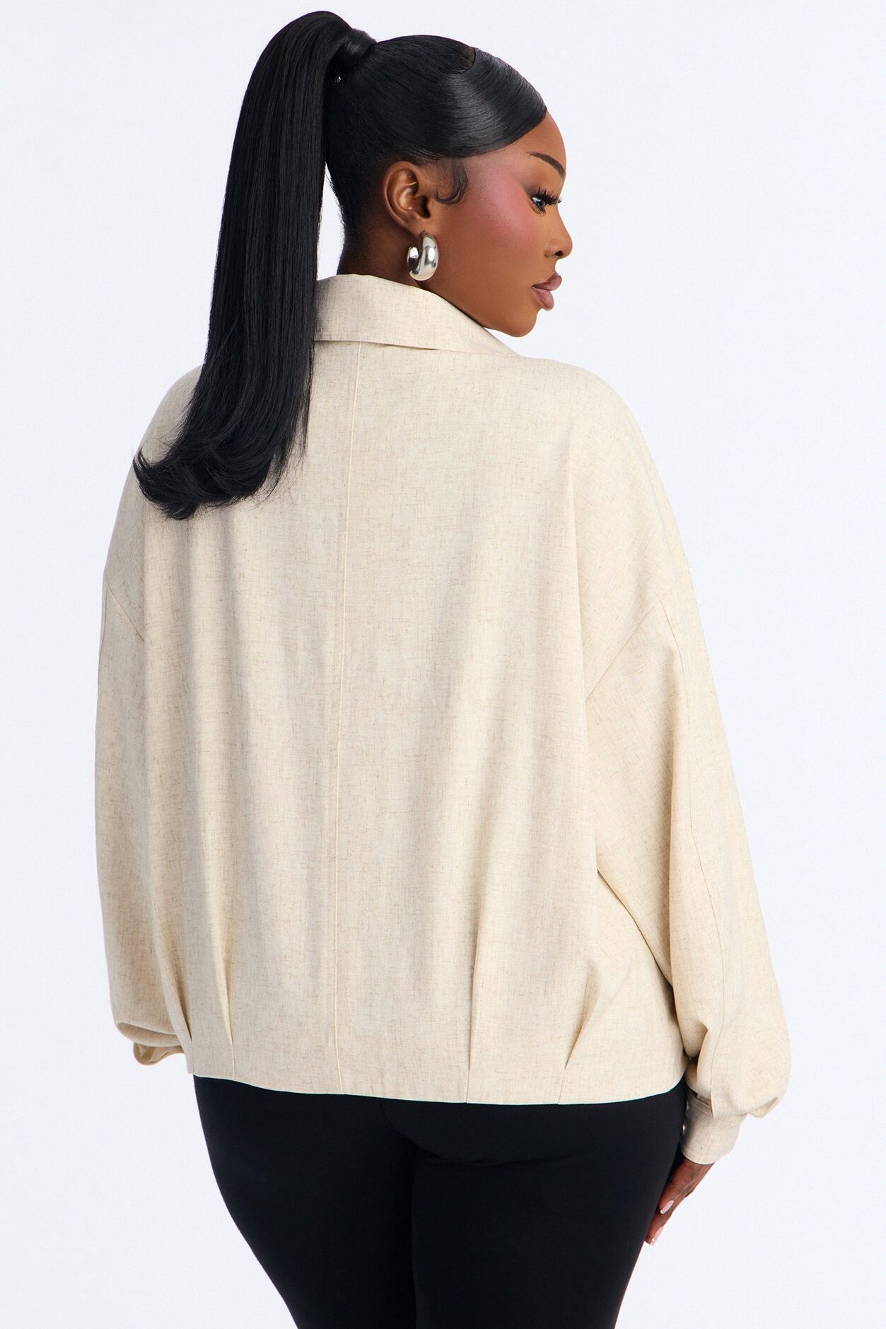 Heather Funnel Neck Bomber Jacket - Natural