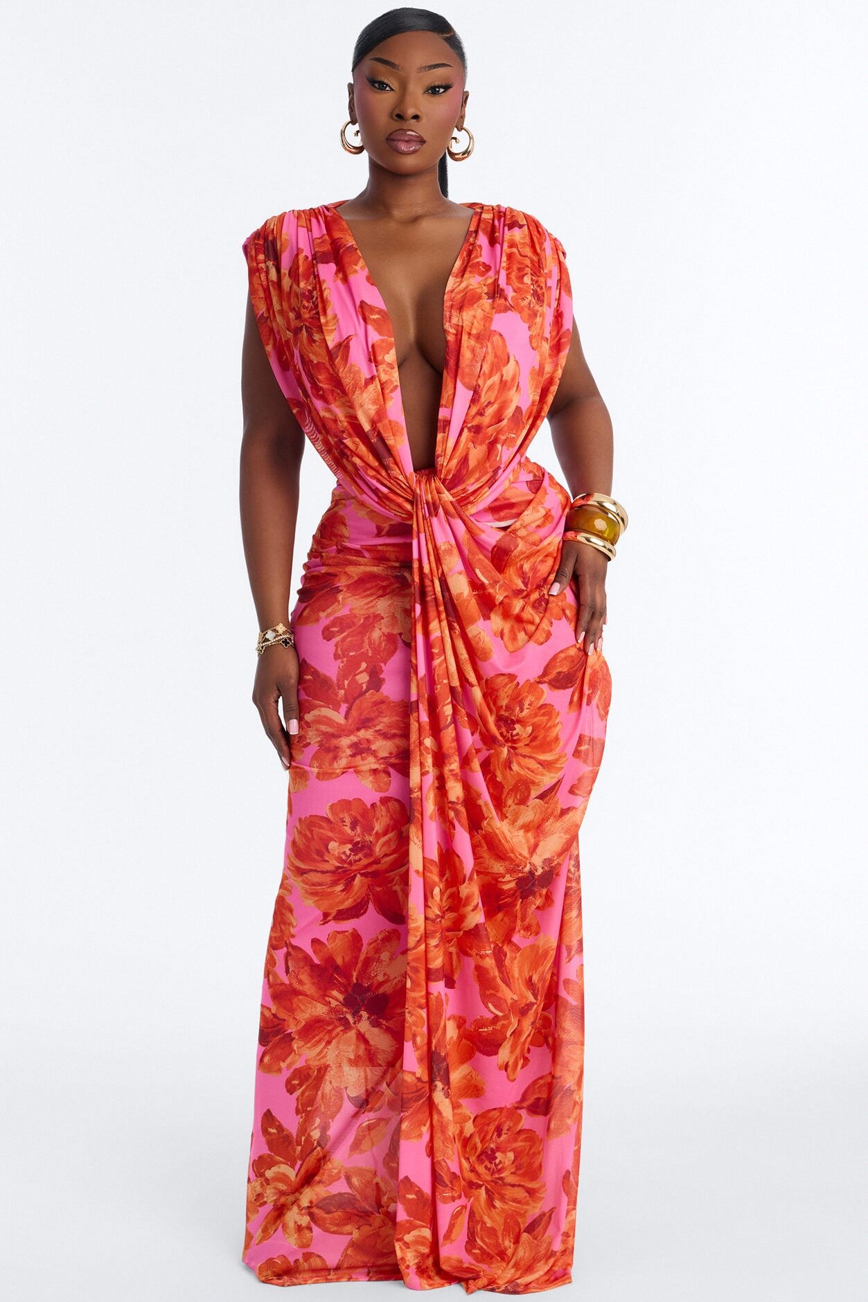 Veda Floral Mesh Maxi Dress - Pink/combo