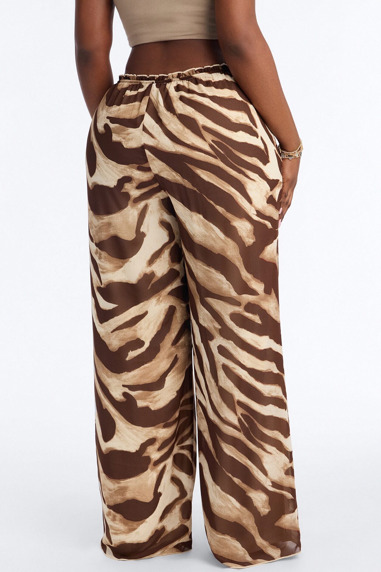 Geneva Wide Leg Drawstring Pant - Brown Combo