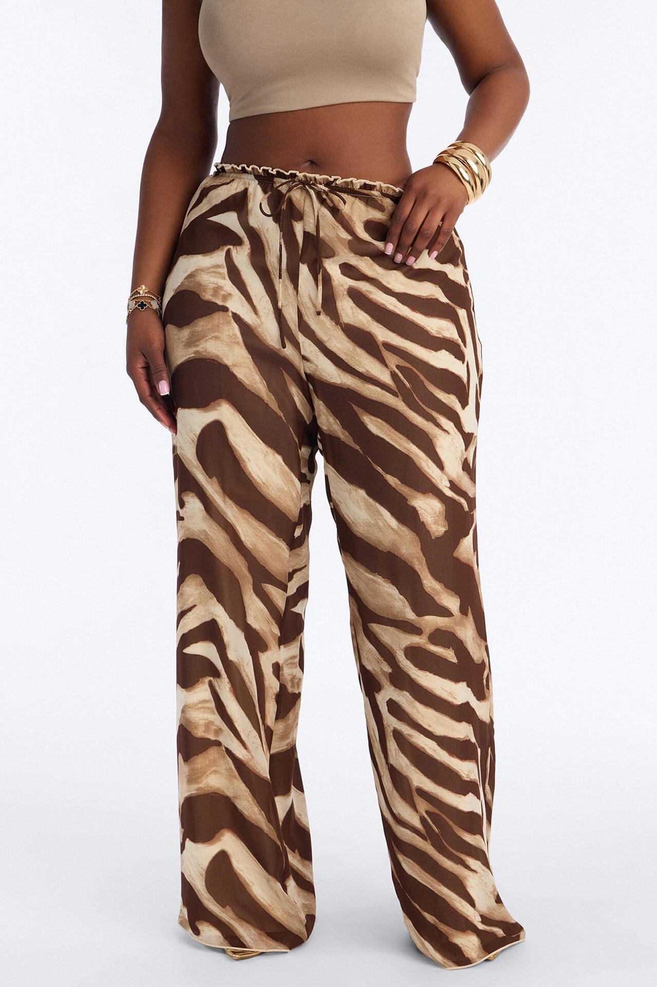 Geneva Wide Leg Drawstring Pant - Brown Combo