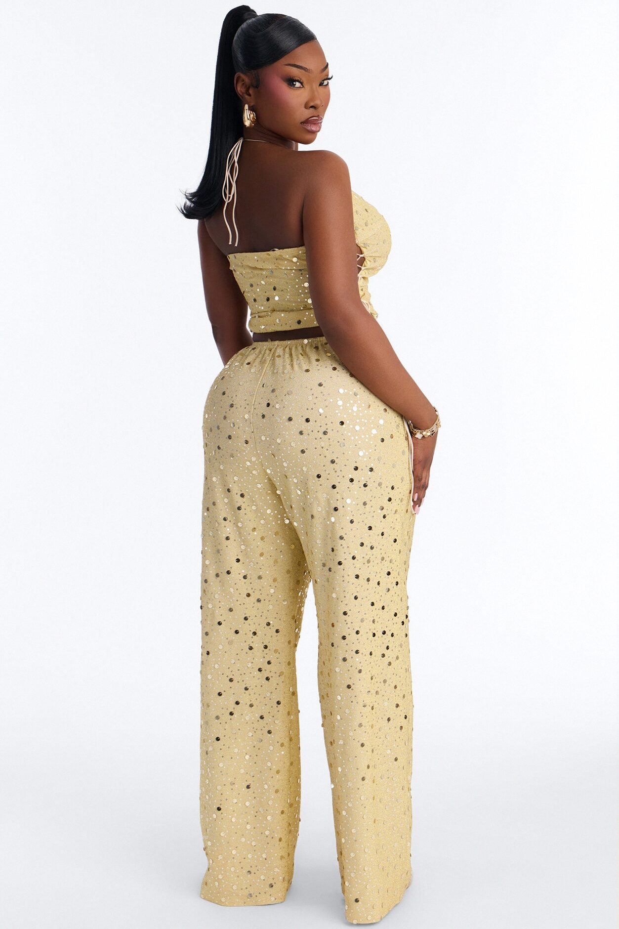 Beach Club Icon Sequin Pant Set - Gold