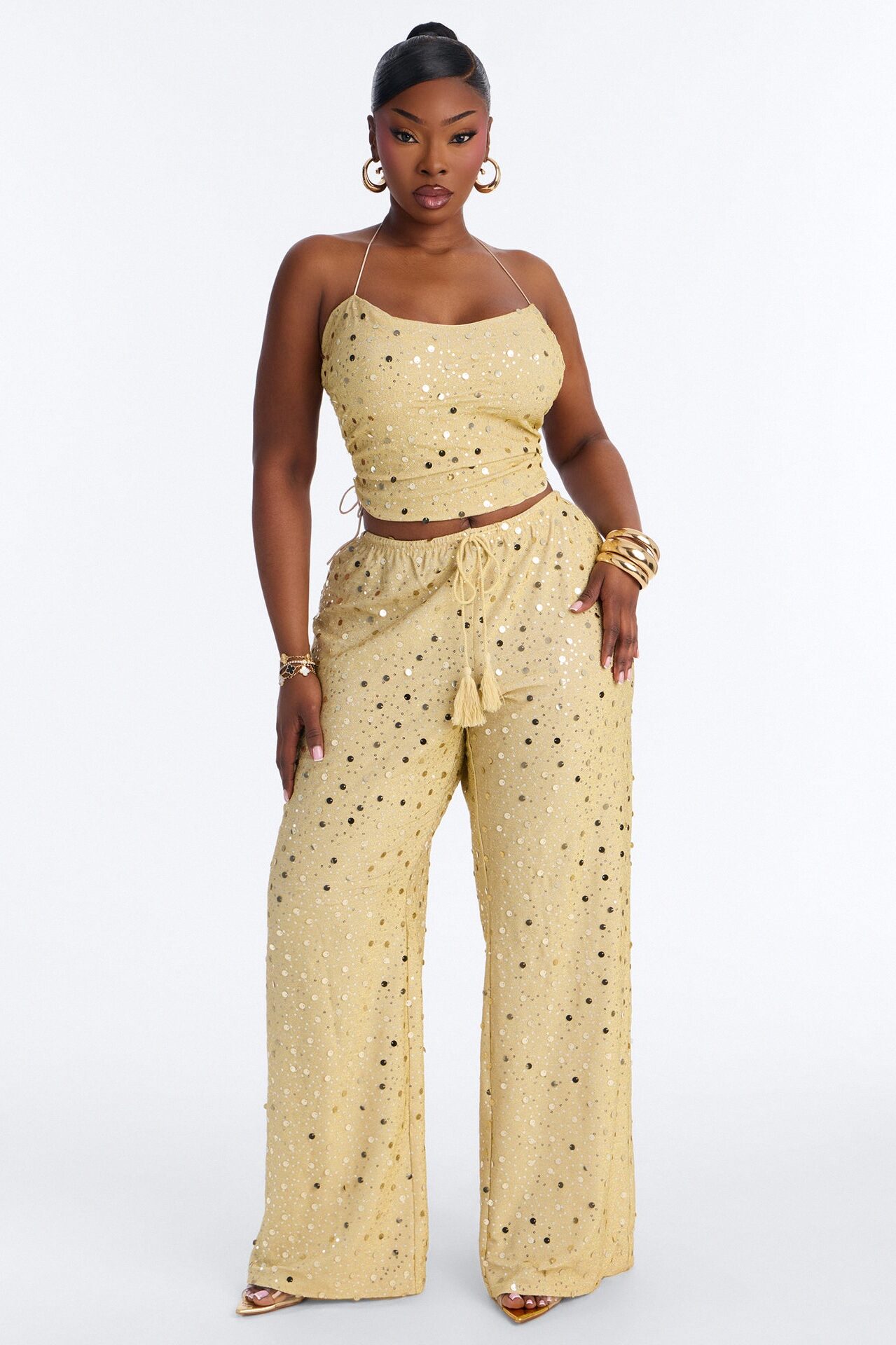 Beach Club Icon Sequin Pant Set - Gold