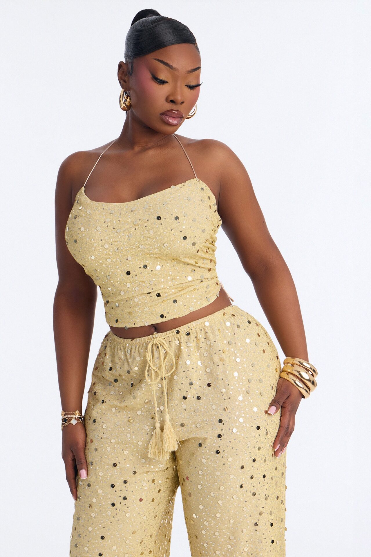 Beach Club Icon Sequin Pant Set - Gold