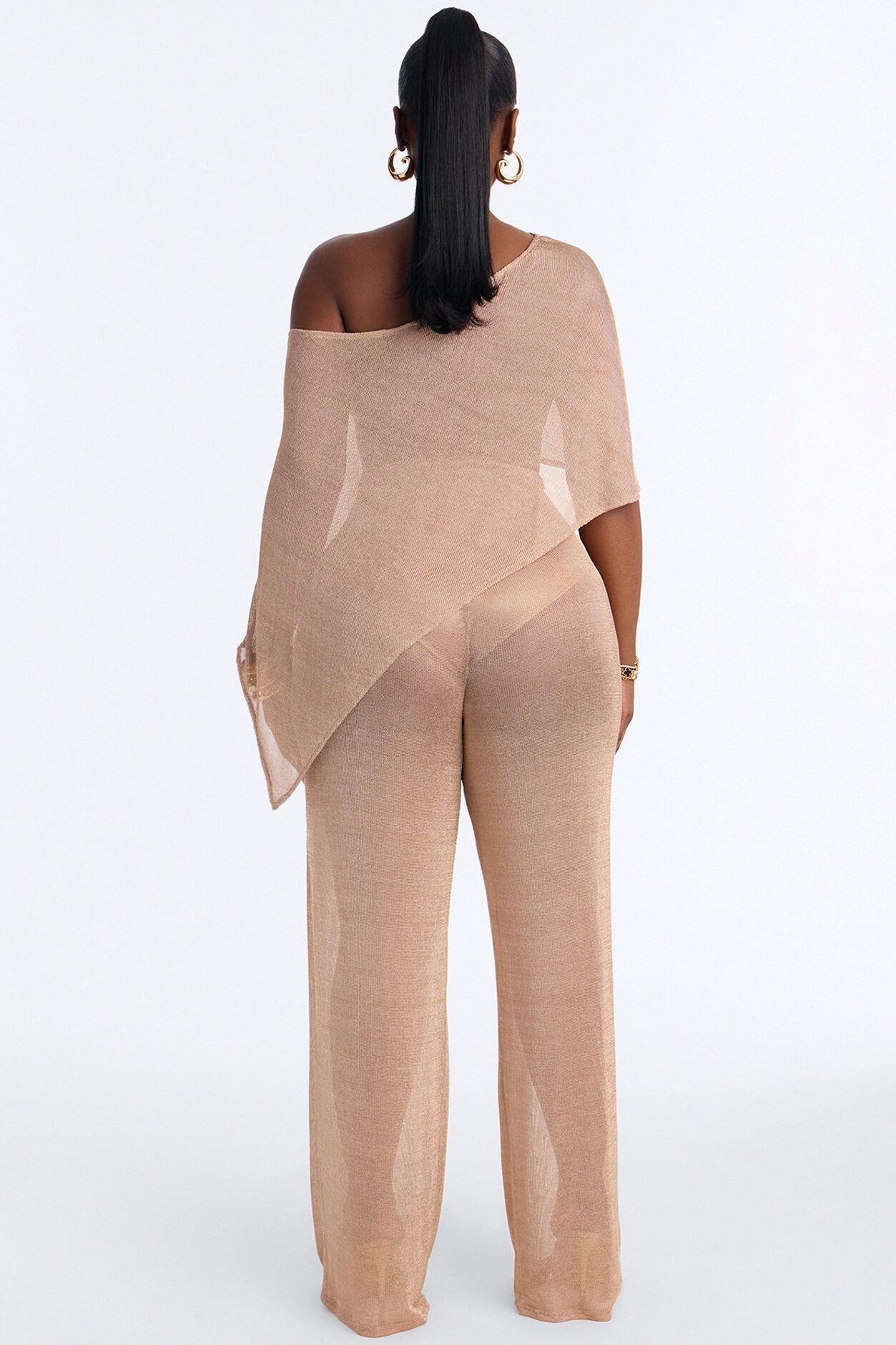 Melanie Metallic Knit 3 Piece Pant Set - Gold