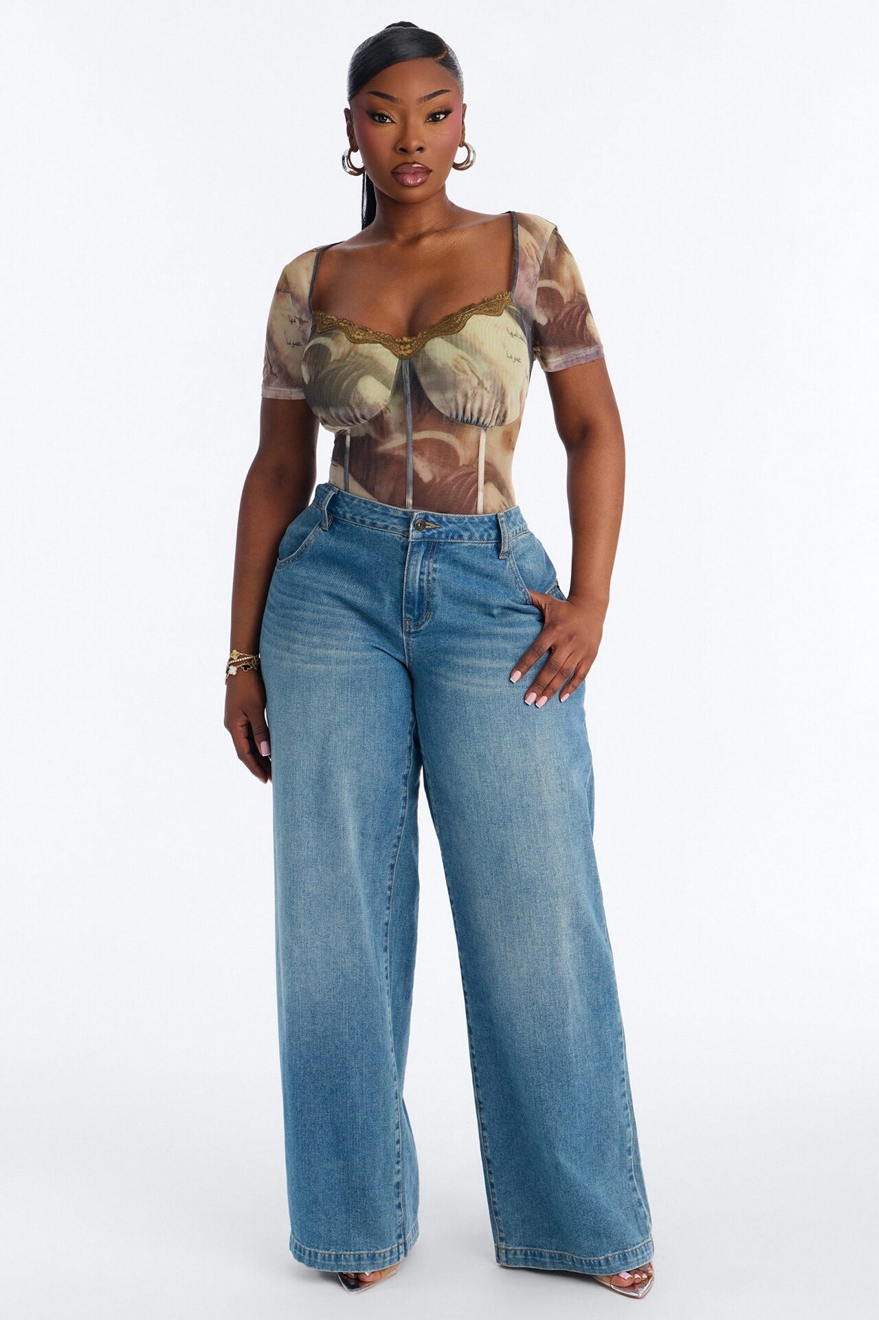 Midnight Fantasy Mesh Short Sleeve Bodysuit - Green/combo