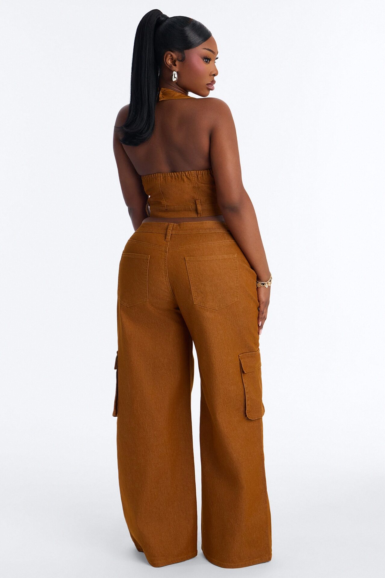Kenia Halter Cargo Pant Set - Brown