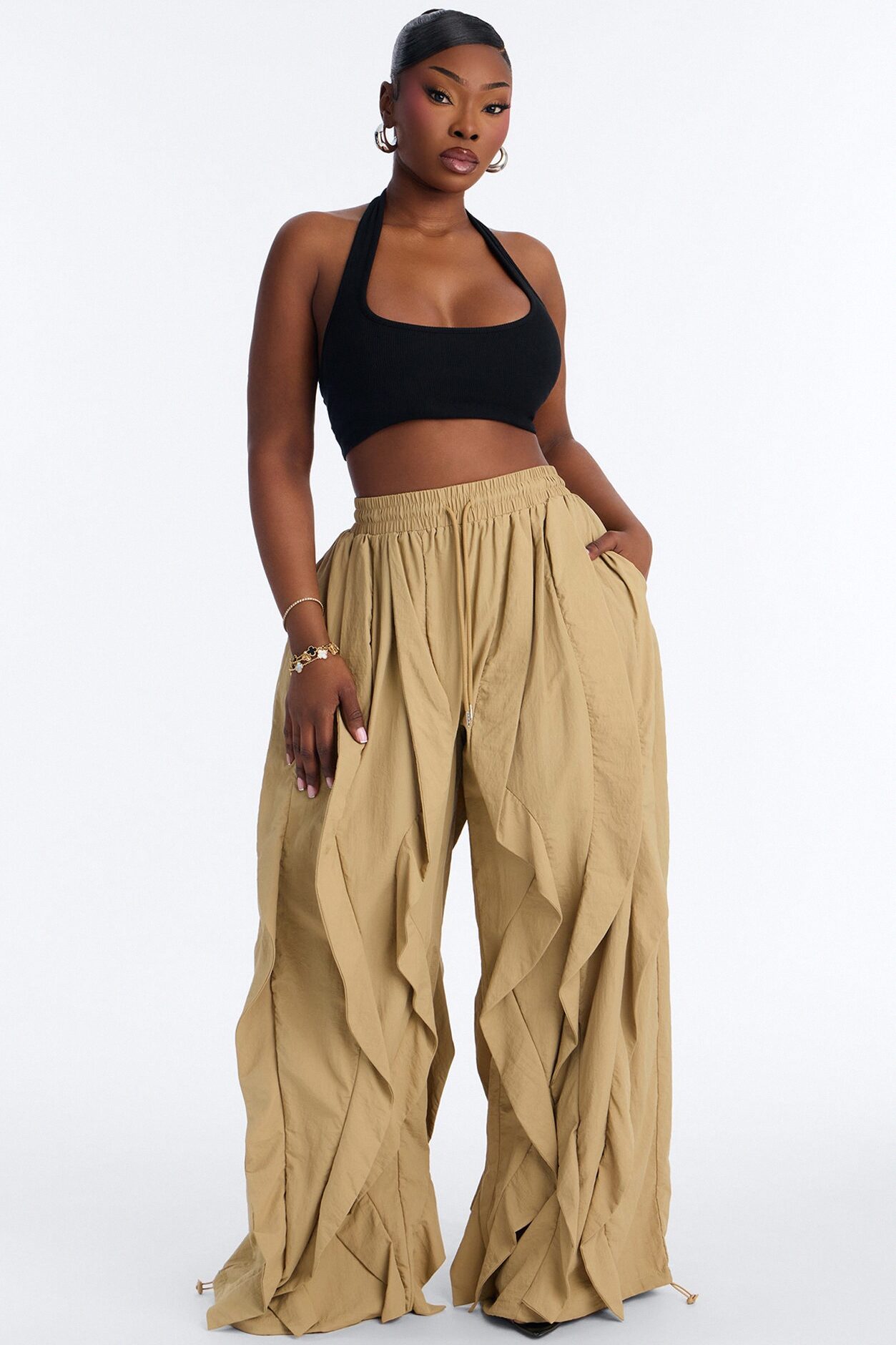 Jade Ruffled Jogger Pant - Khaki