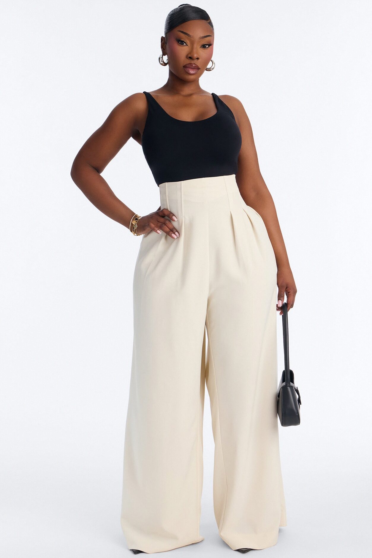 Talia High Rise Corset Waist Wide Leg Pant 33″ - Ivory
