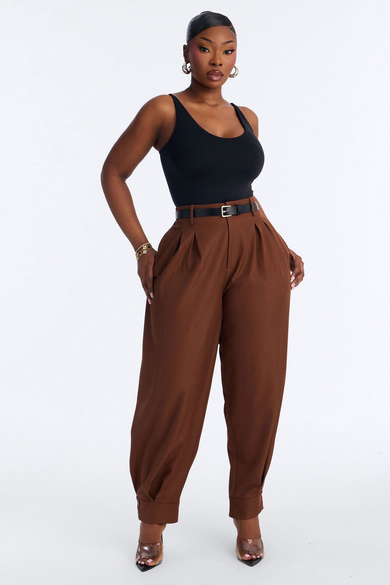 Helena Belted Trouser Pant - Chocolate
