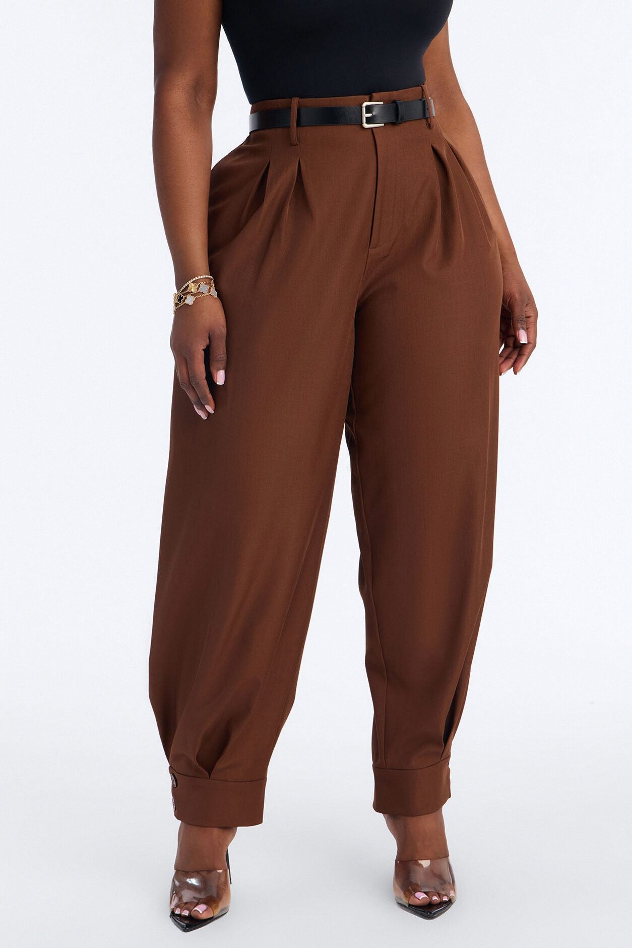 Helena Belted Trouser Pant - Chocolate