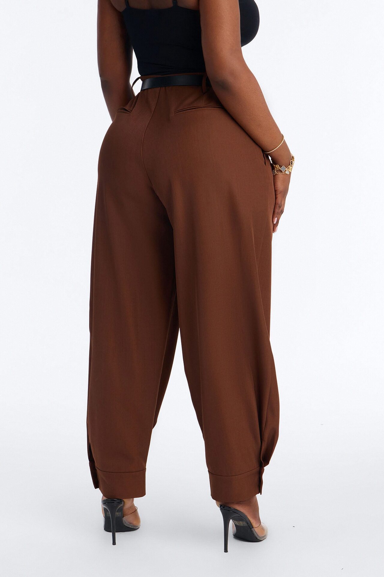Helena Belted Trouser Pant - Chocolate