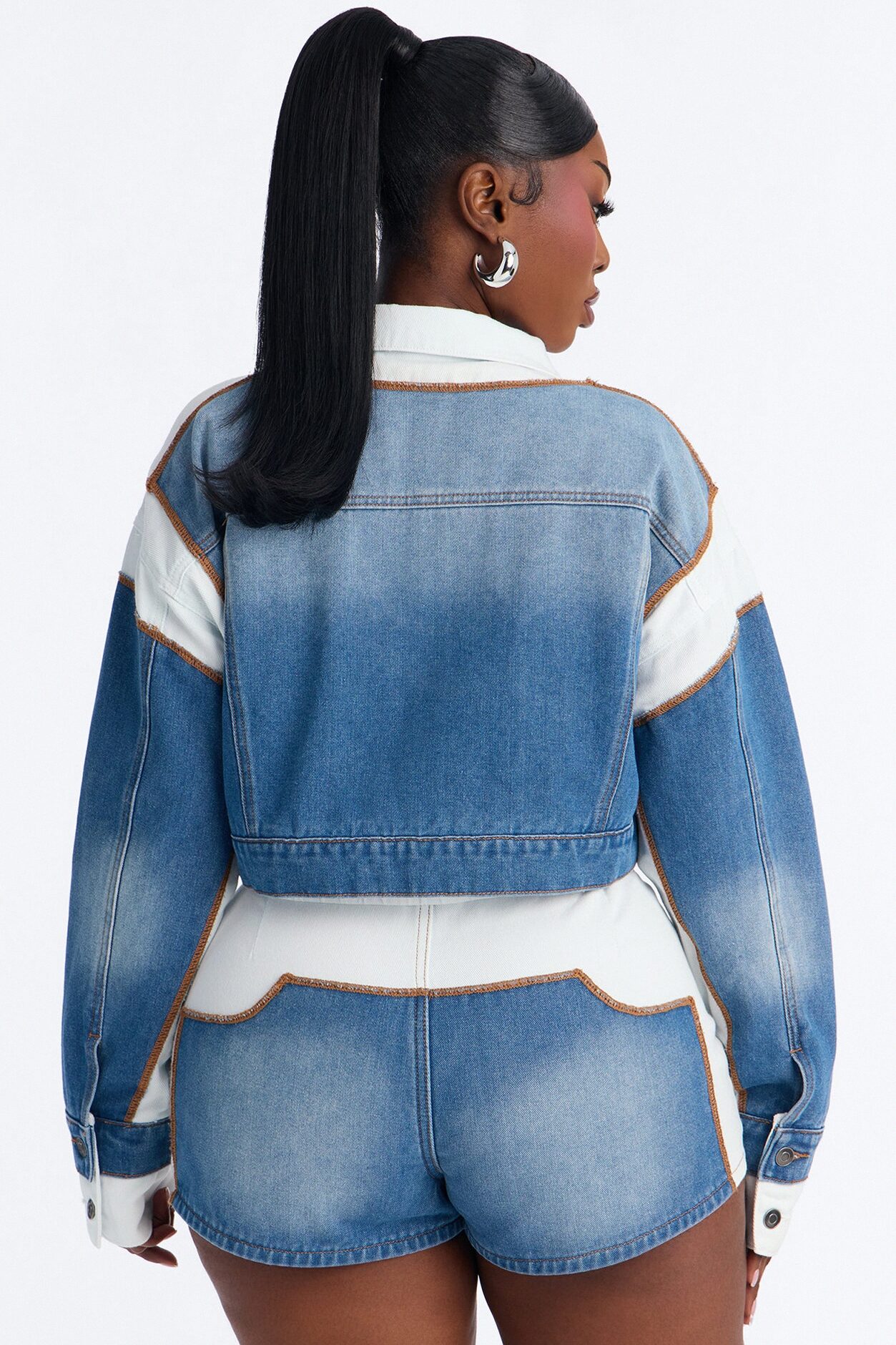 Soho Layered Denim Jacket And Short Set - Medium Blue Wash