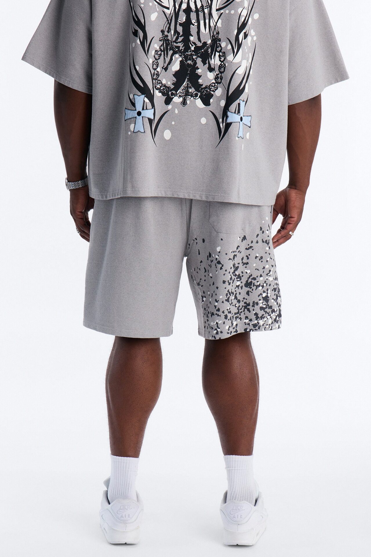 Menace Paint Splatter Embroidered Relaxed Sweatshort - Grey