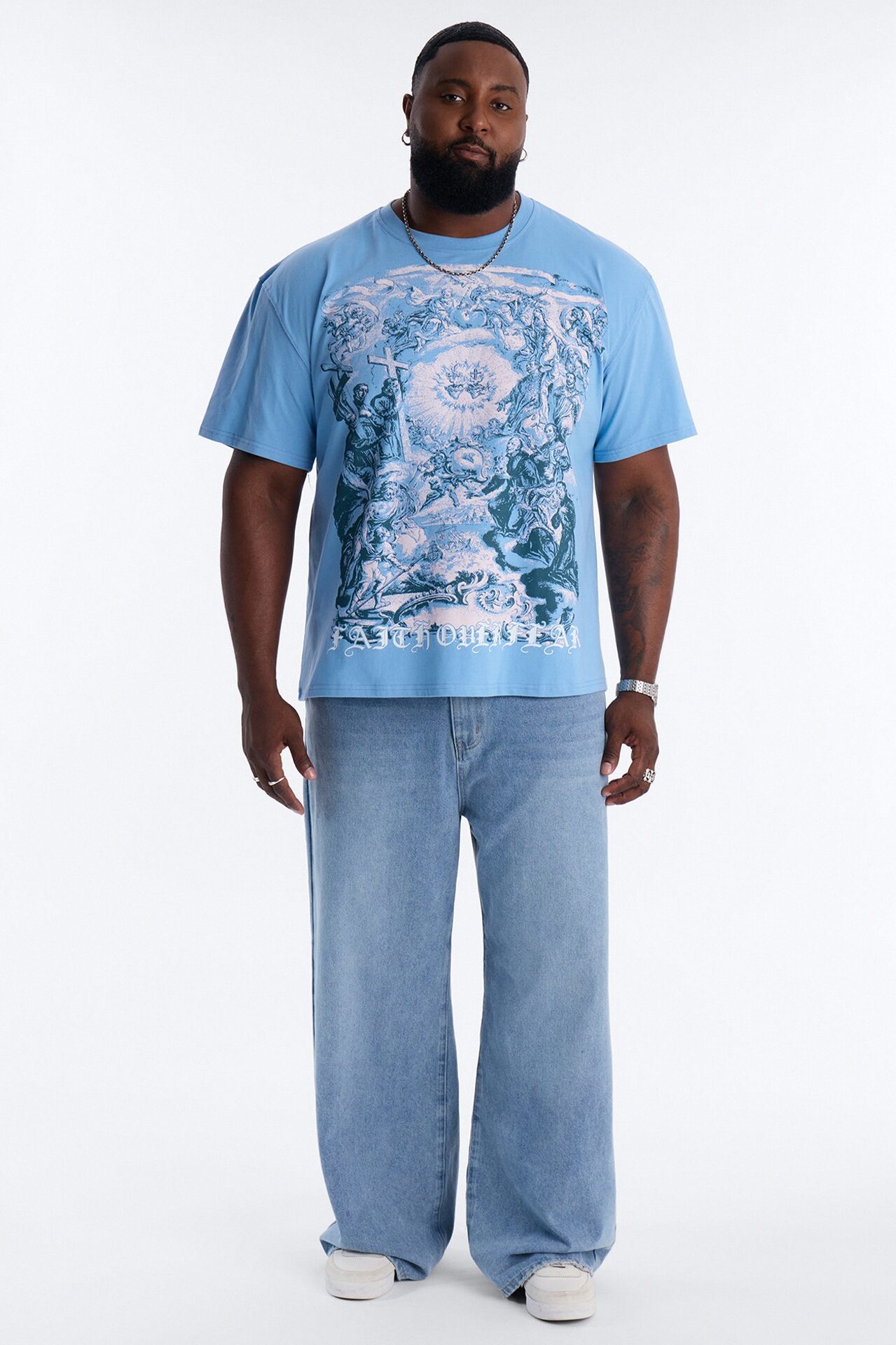 Sacred Blessing Oversized Short Sleeve Tee - Blue