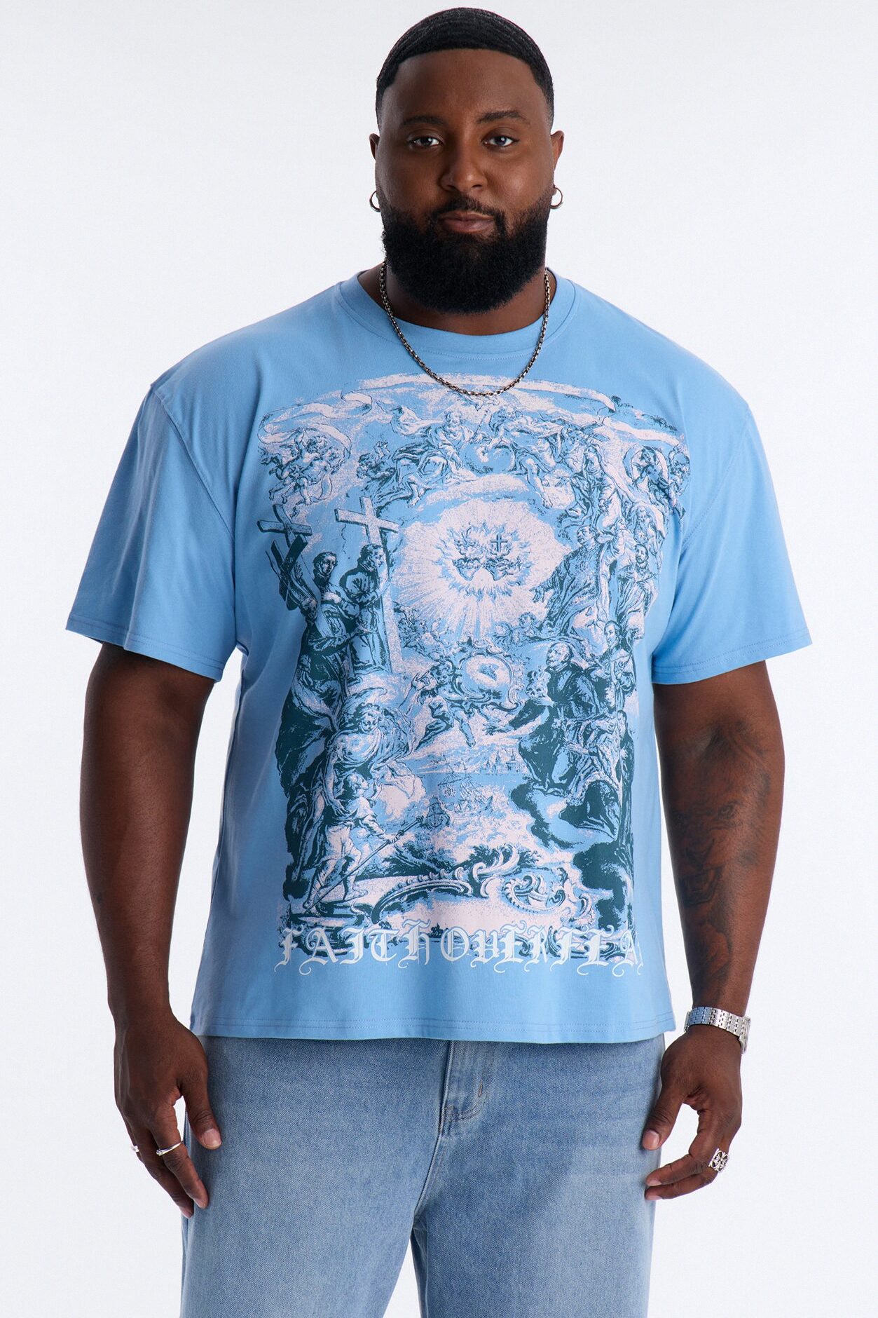 Sacred Blessing Oversized Short Sleeve Tee - Blue