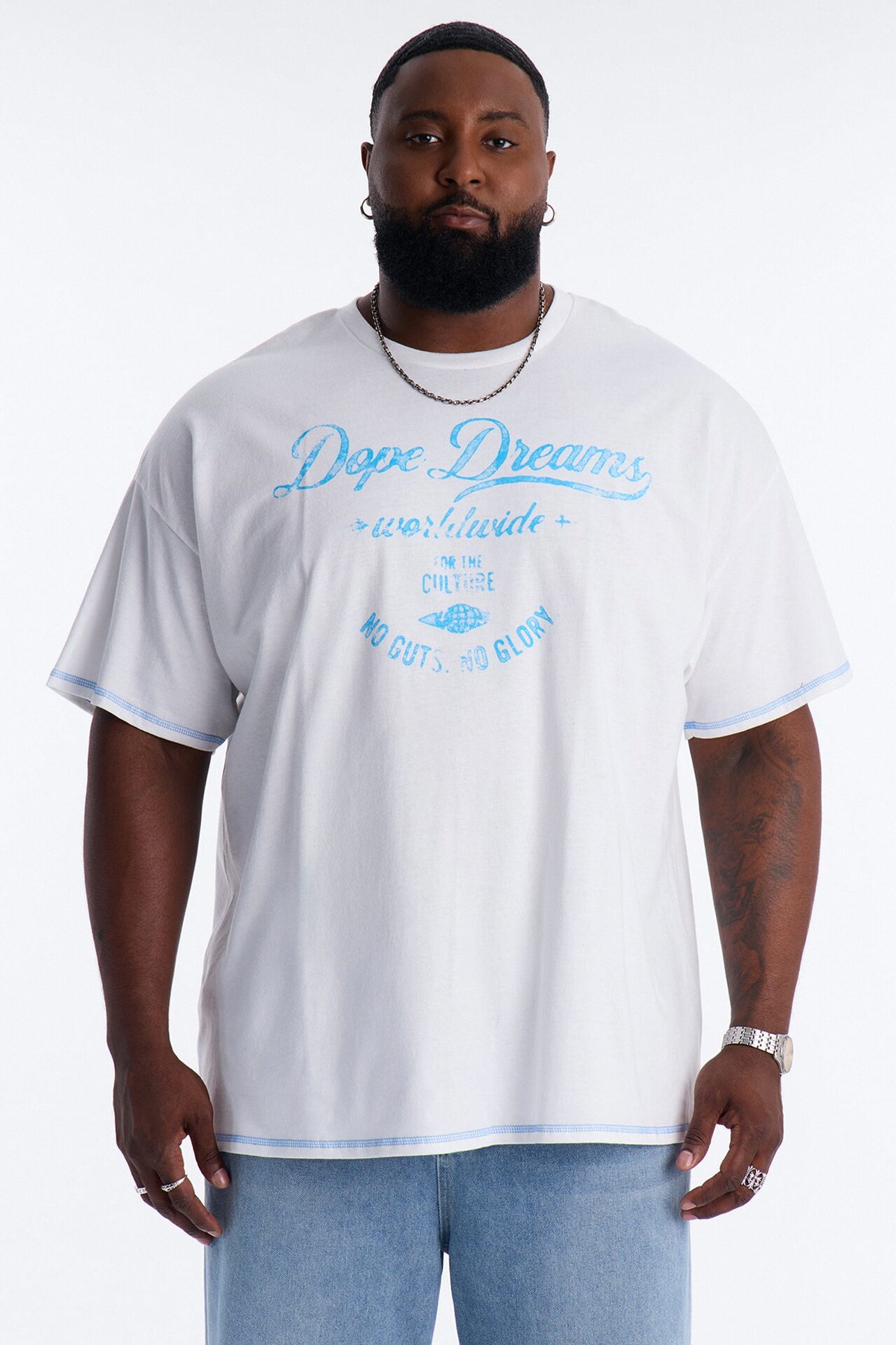 Dope Dreams Contrast Stitch Short Sleeve Tee - White