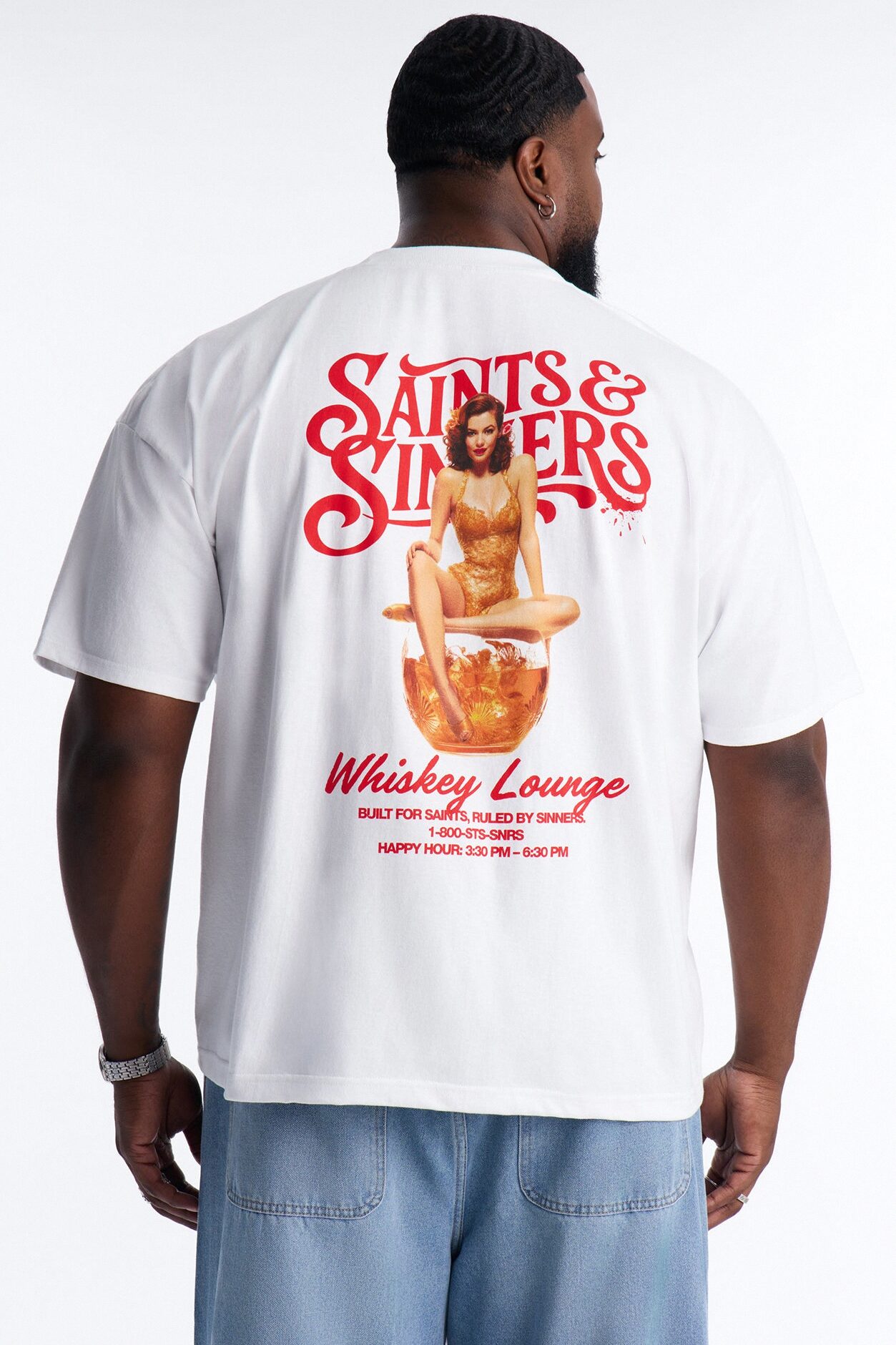 Saints & Sinners Whiskey Lounge Short Sleeve Tee - White