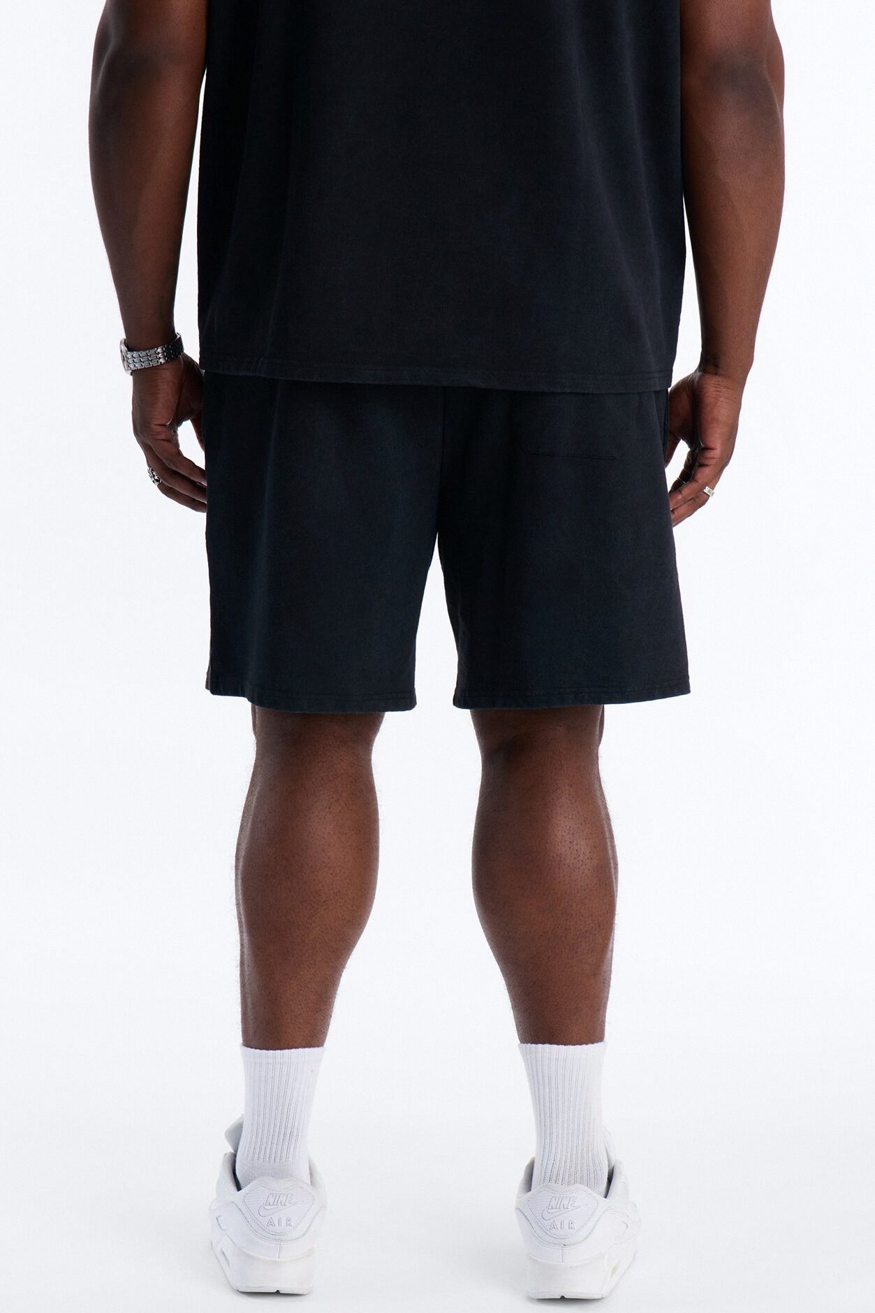 Blessed Roses Embroidered Patch Relaxed Sweatshort - Black Wash