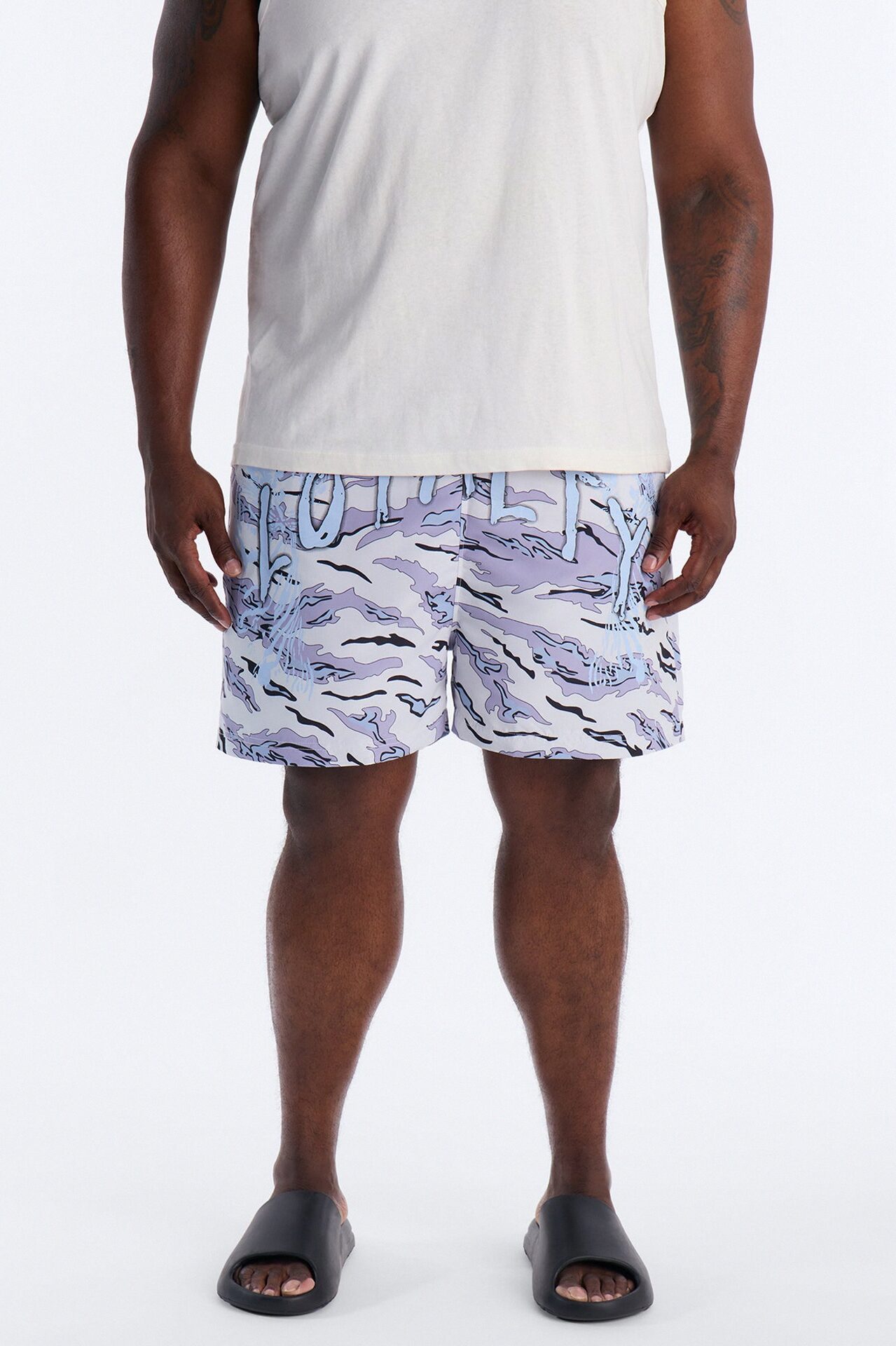 Loyalty First Camo Swim Trunk 4″ - Purple/combo