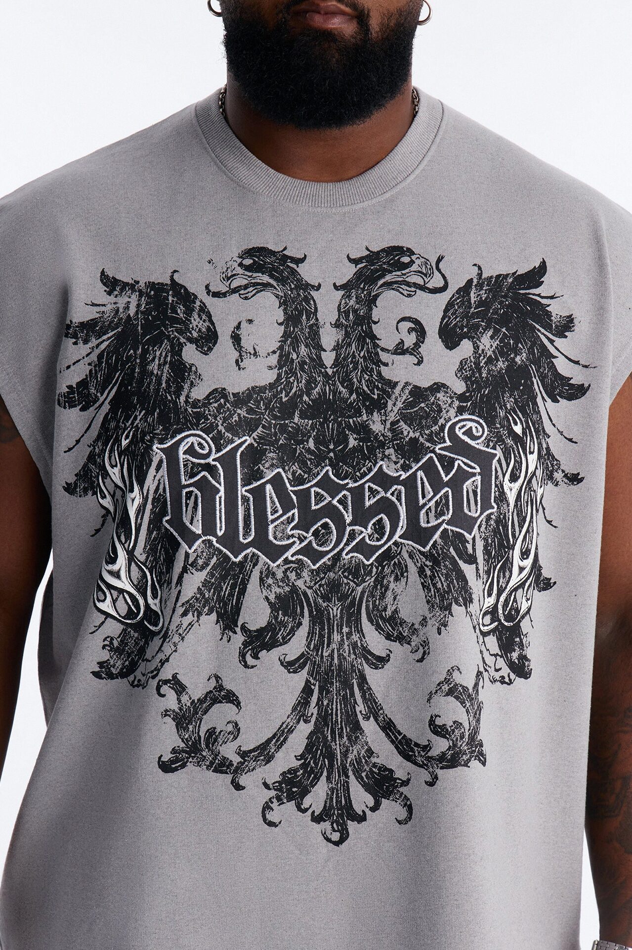 Blessed Redemption Patch French Terry Muscle Tee - Grey