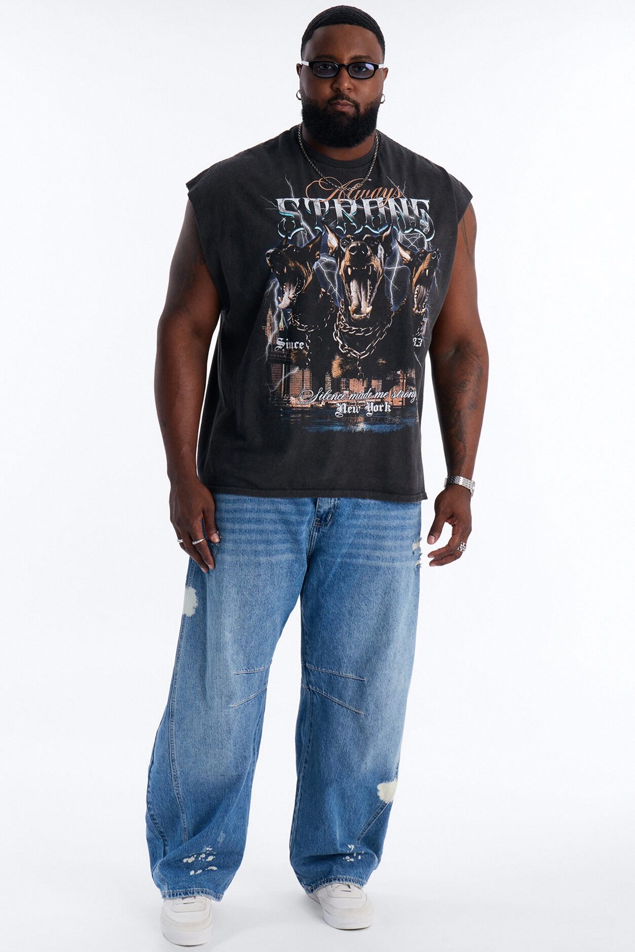 NYC Strong Vintage Oversized Muscle Tee - Black Wash