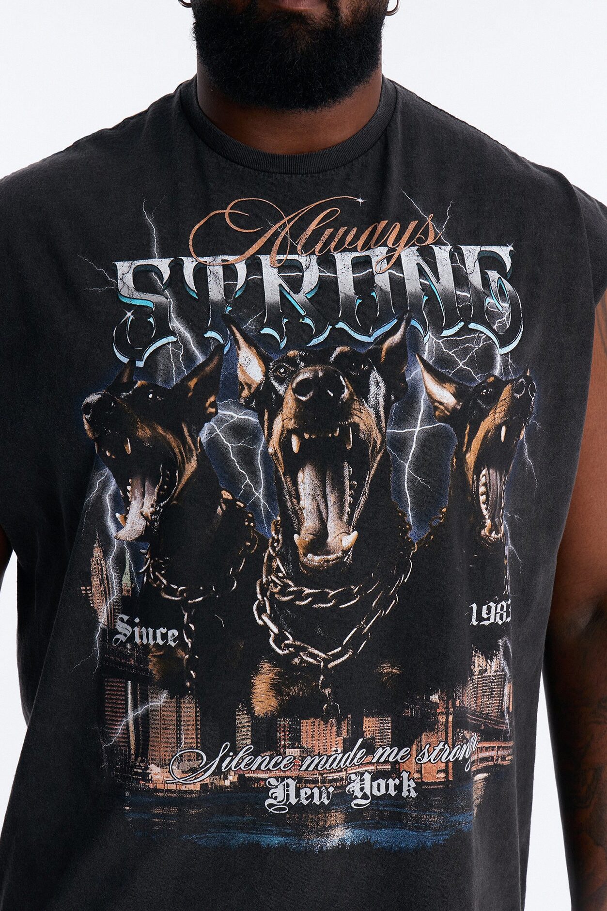 NYC Strong Vintage Oversized Muscle Tee - Black Wash