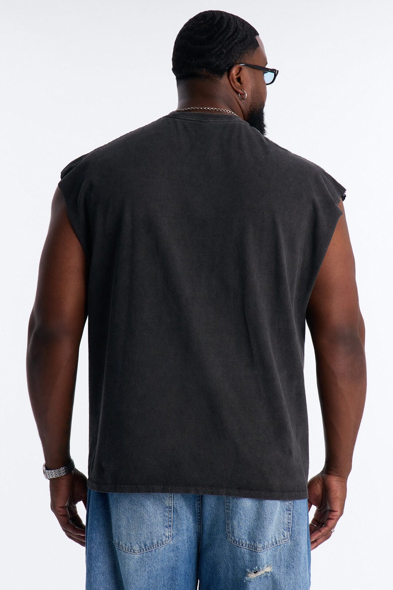 NYC Strong Vintage Oversized Muscle Tee - Black Wash