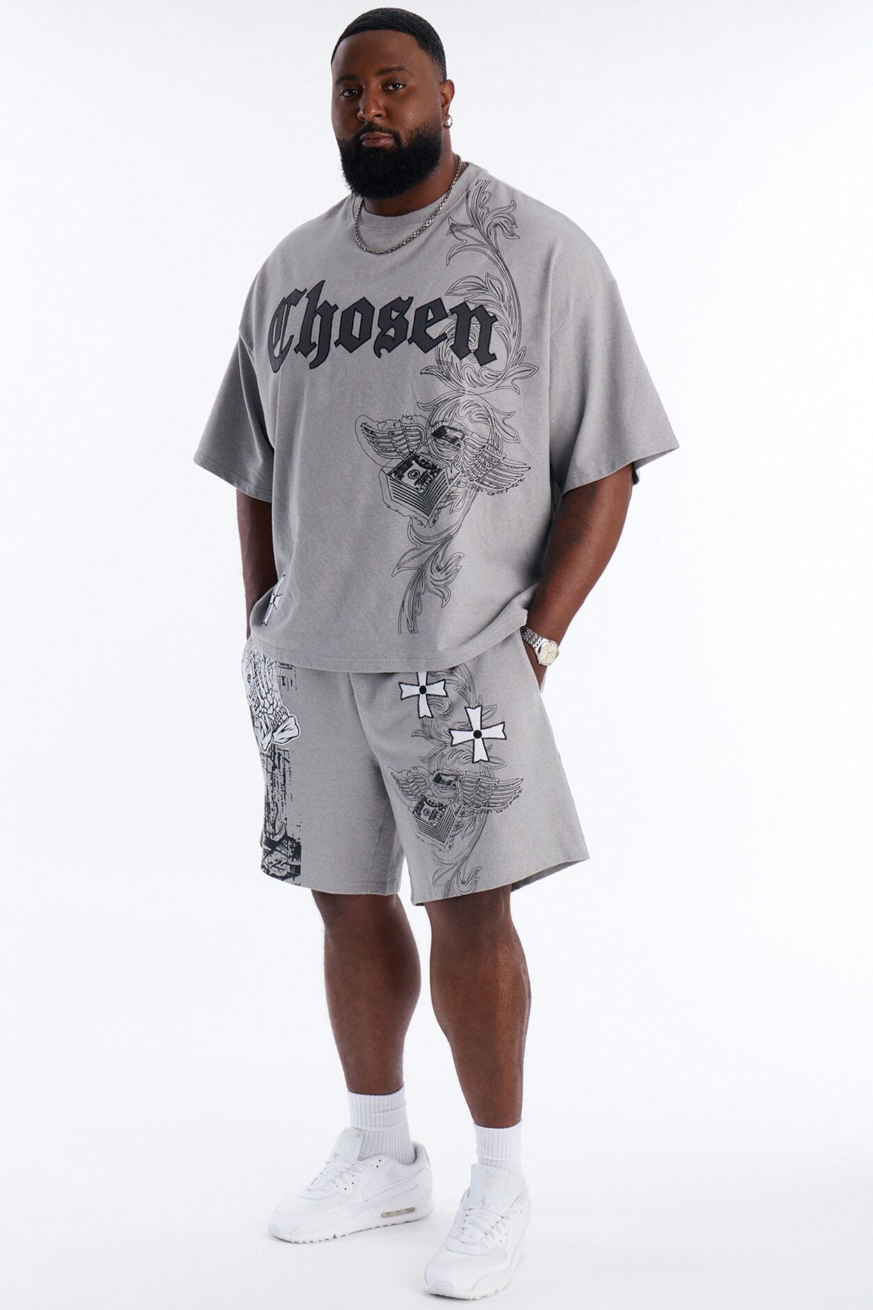 Chosen One Patch Oversized French Terry Tee - Grey