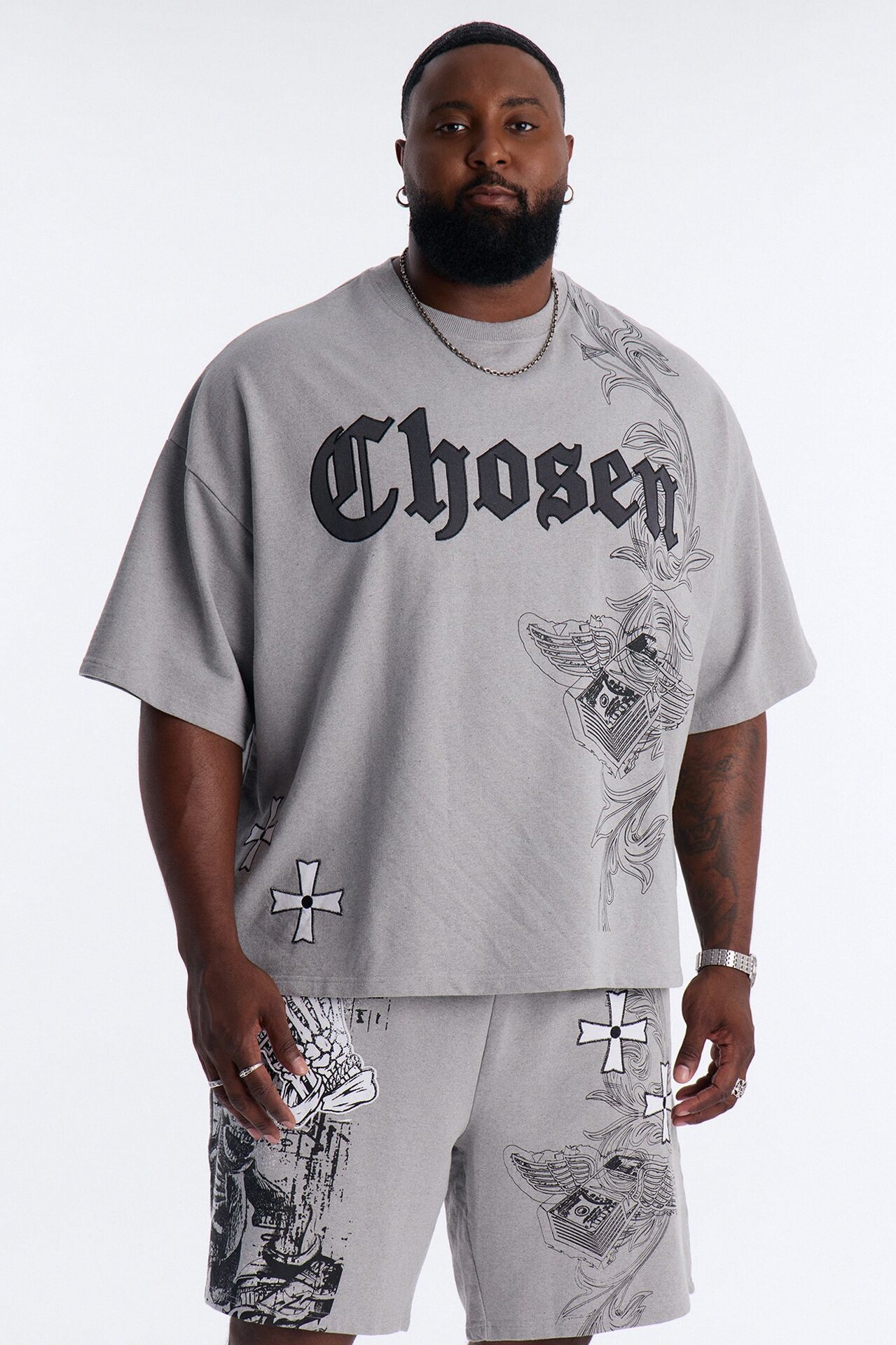Chosen One Patch Oversized French Terry Tee - Grey