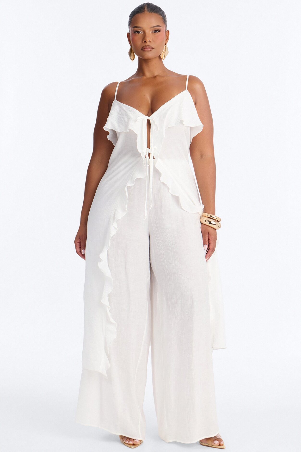 Gabriela Ruffle Pant Set - White