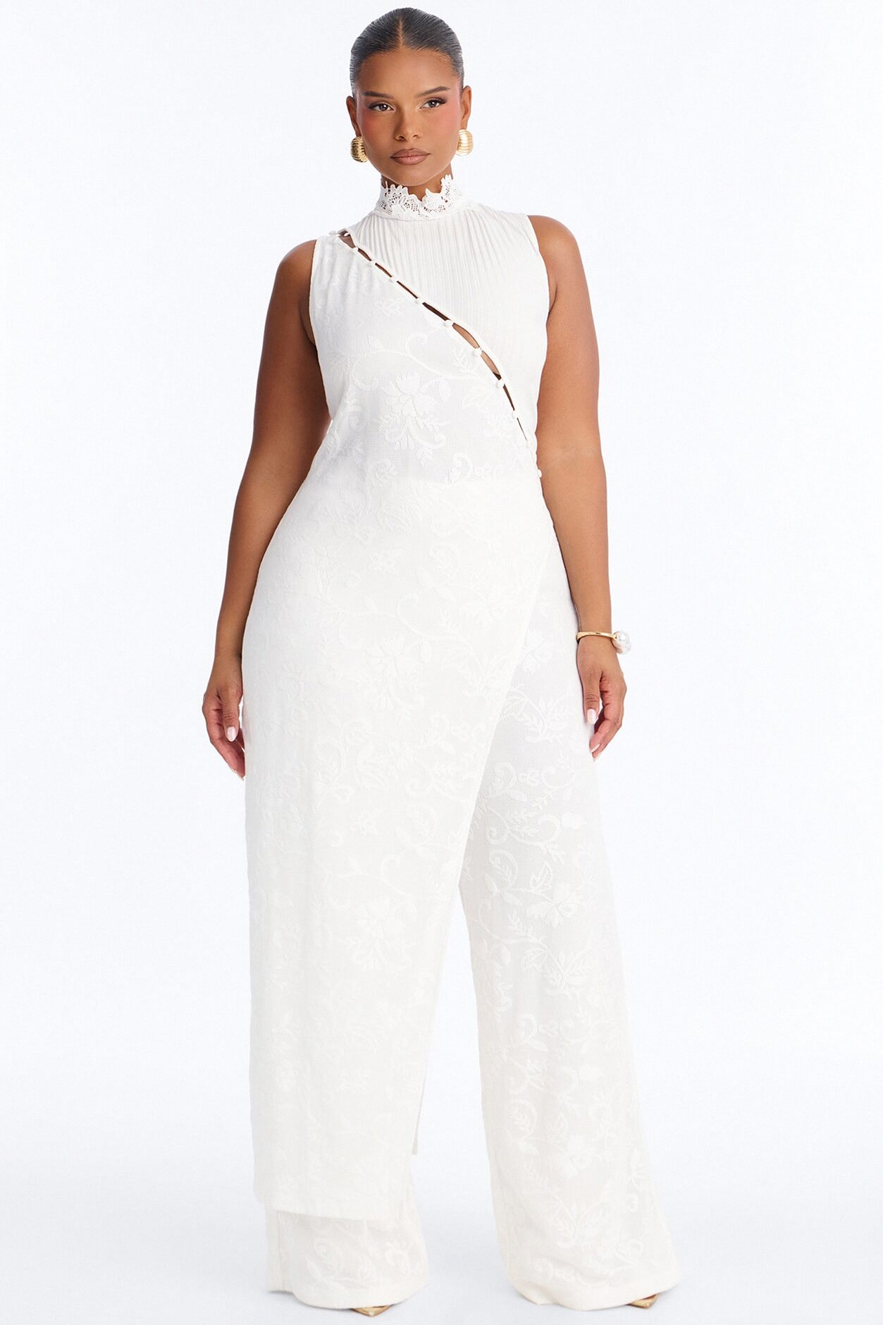 Modern Grace Sleeveless Lace Pant Set - Off White