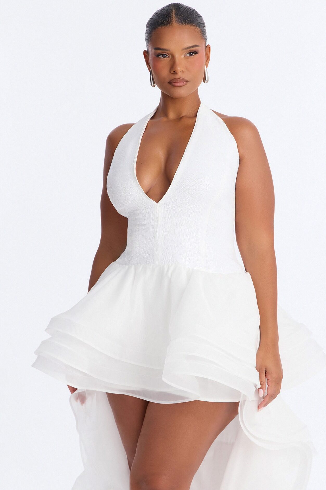 Mila Sequin High Low Gown - White