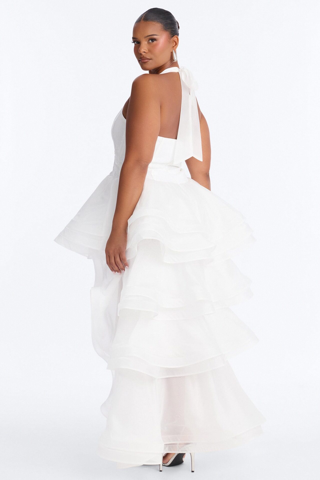 Mila Sequin High Low Gown - White