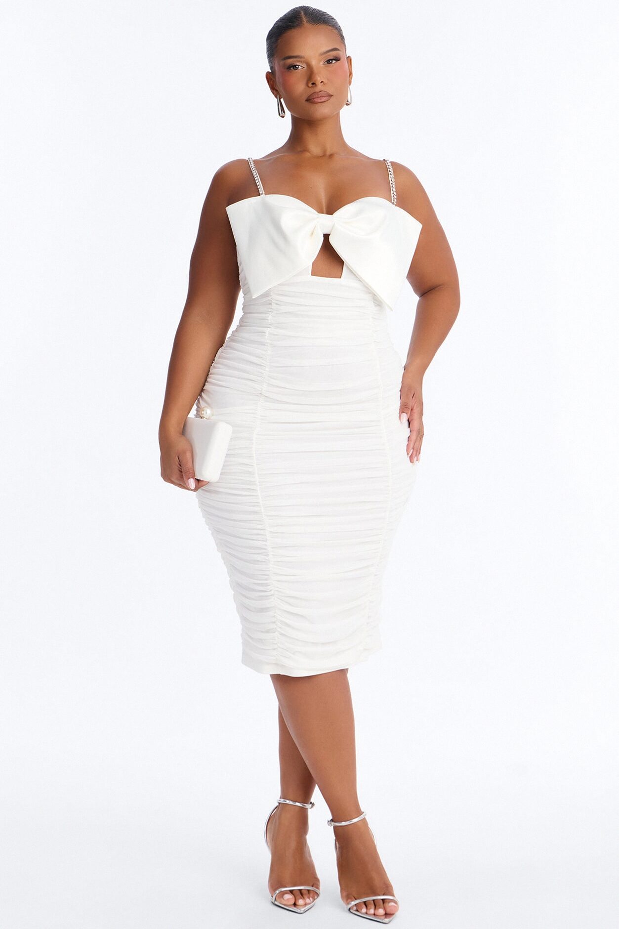 Bordeaux Mesh Midi Dress - White