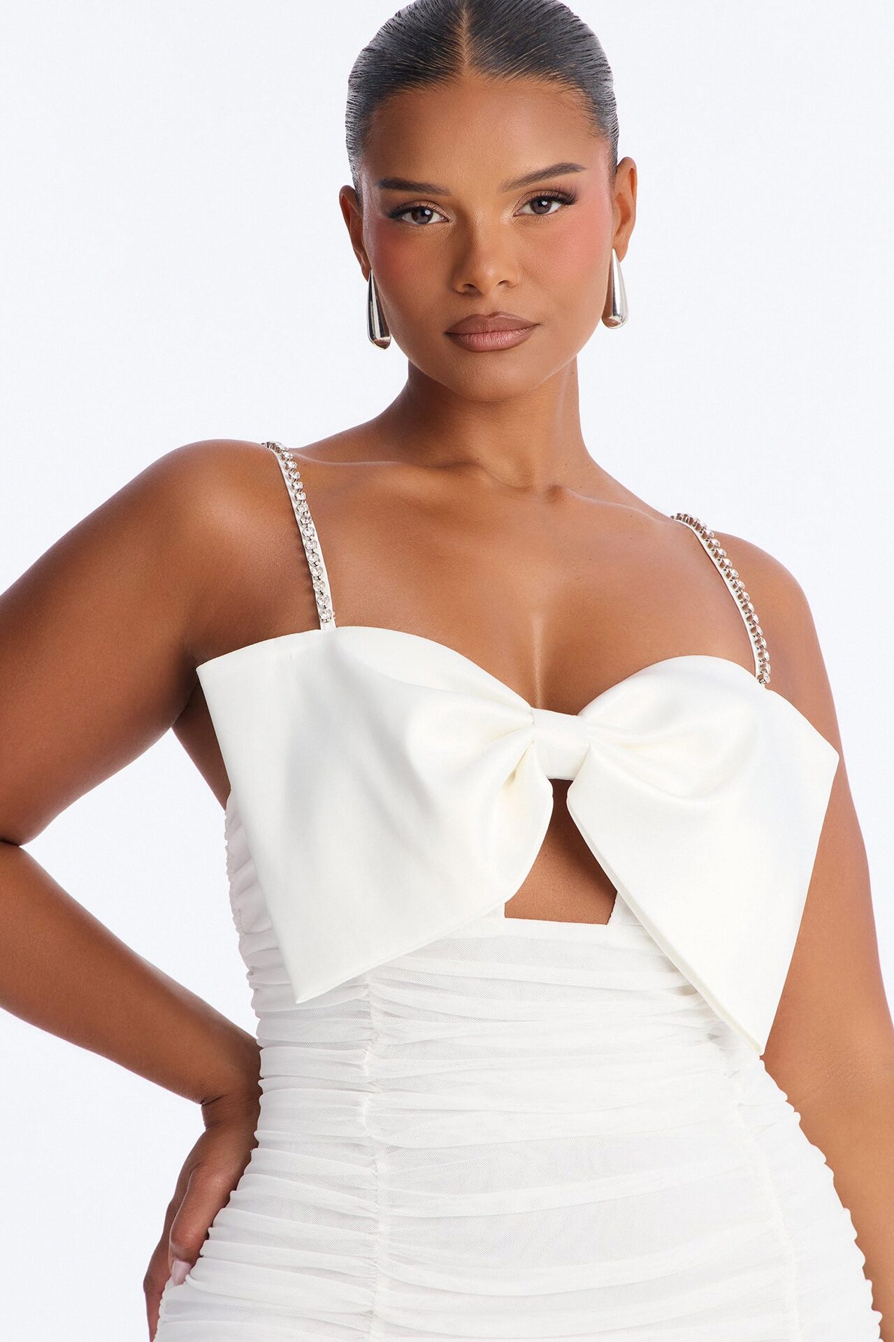 Bordeaux Mesh Midi Dress - White