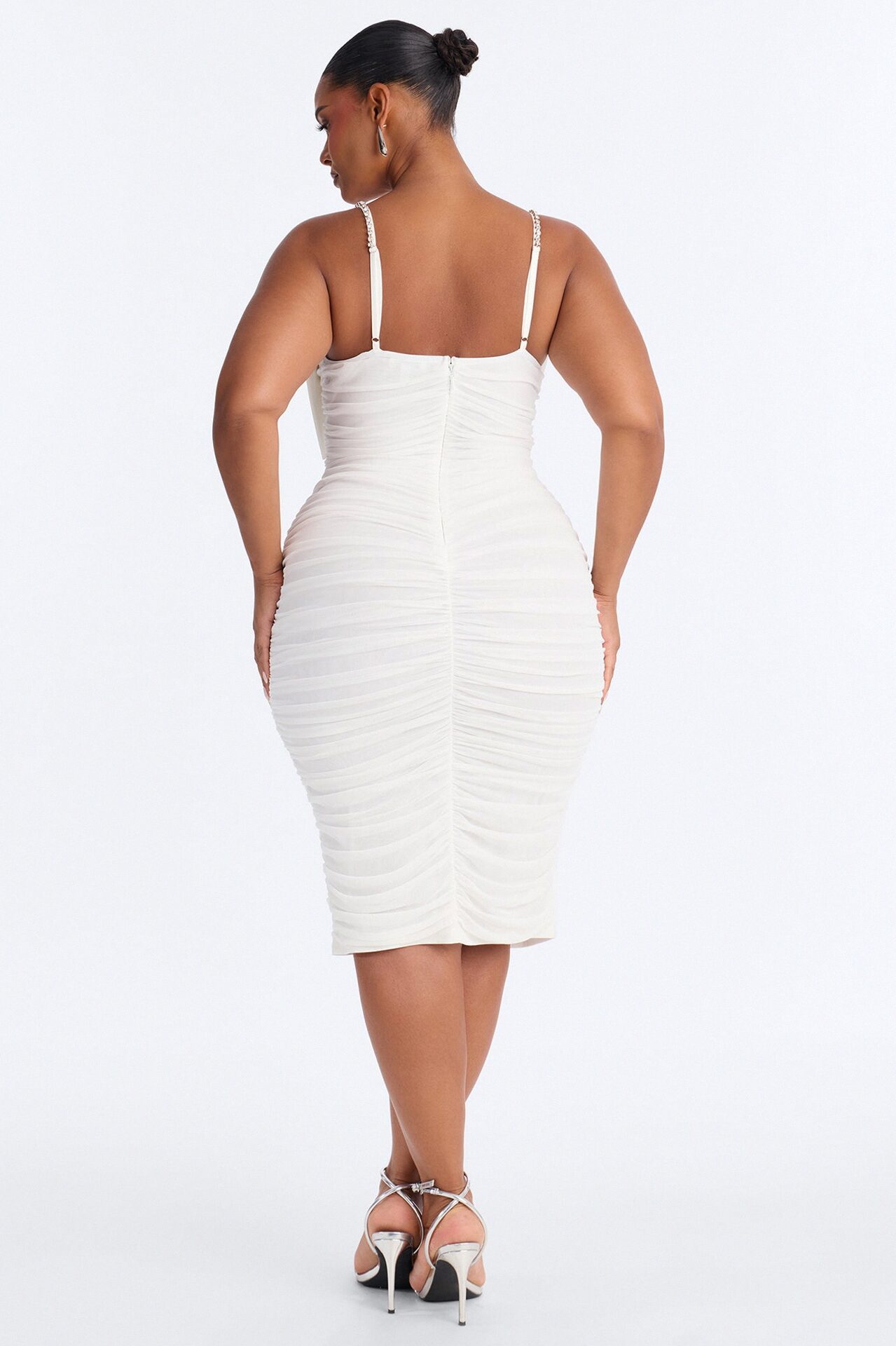 Bordeaux Mesh Midi Dress - White