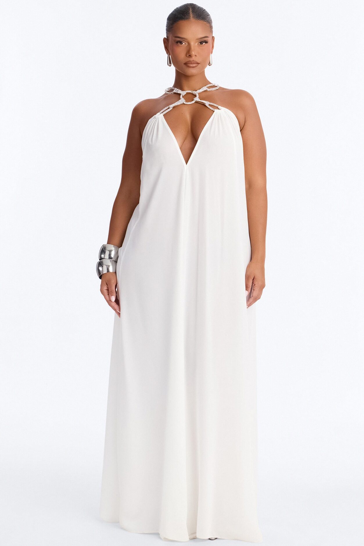 Amara Flowy Chiffon Maxi Dress - White