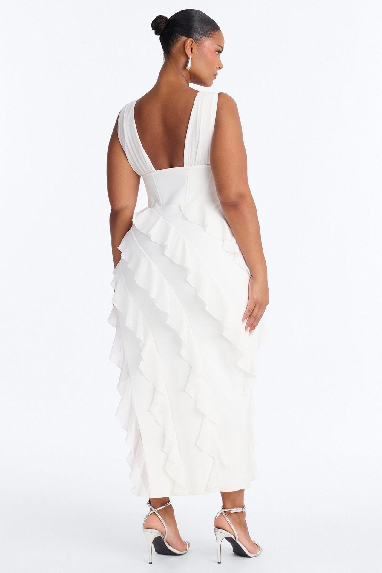 Jocelyn Bandage Ruffle Midi Dress - White