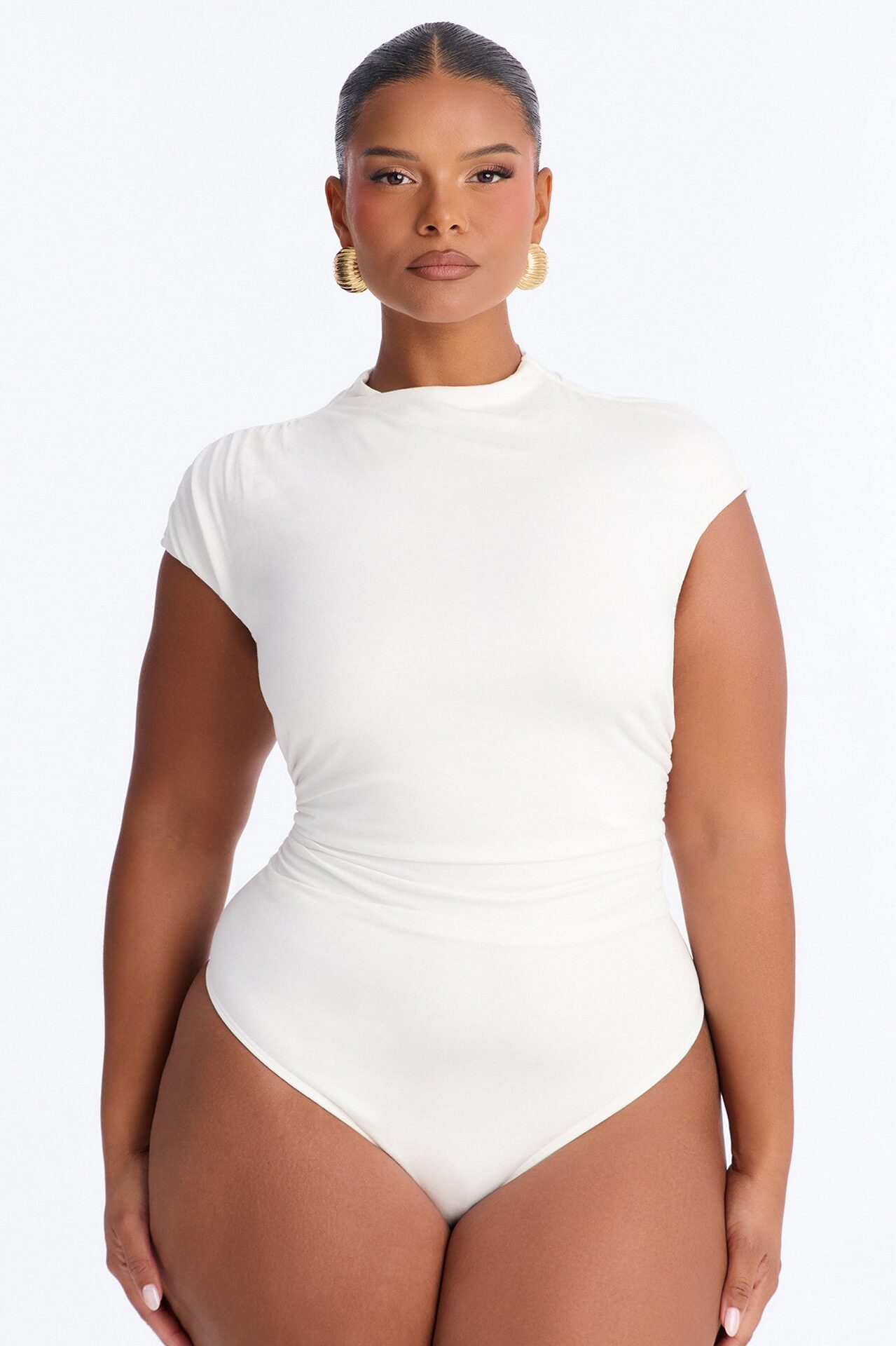 Melanie Mock Neck Cap Sleeve Bodysuit - White