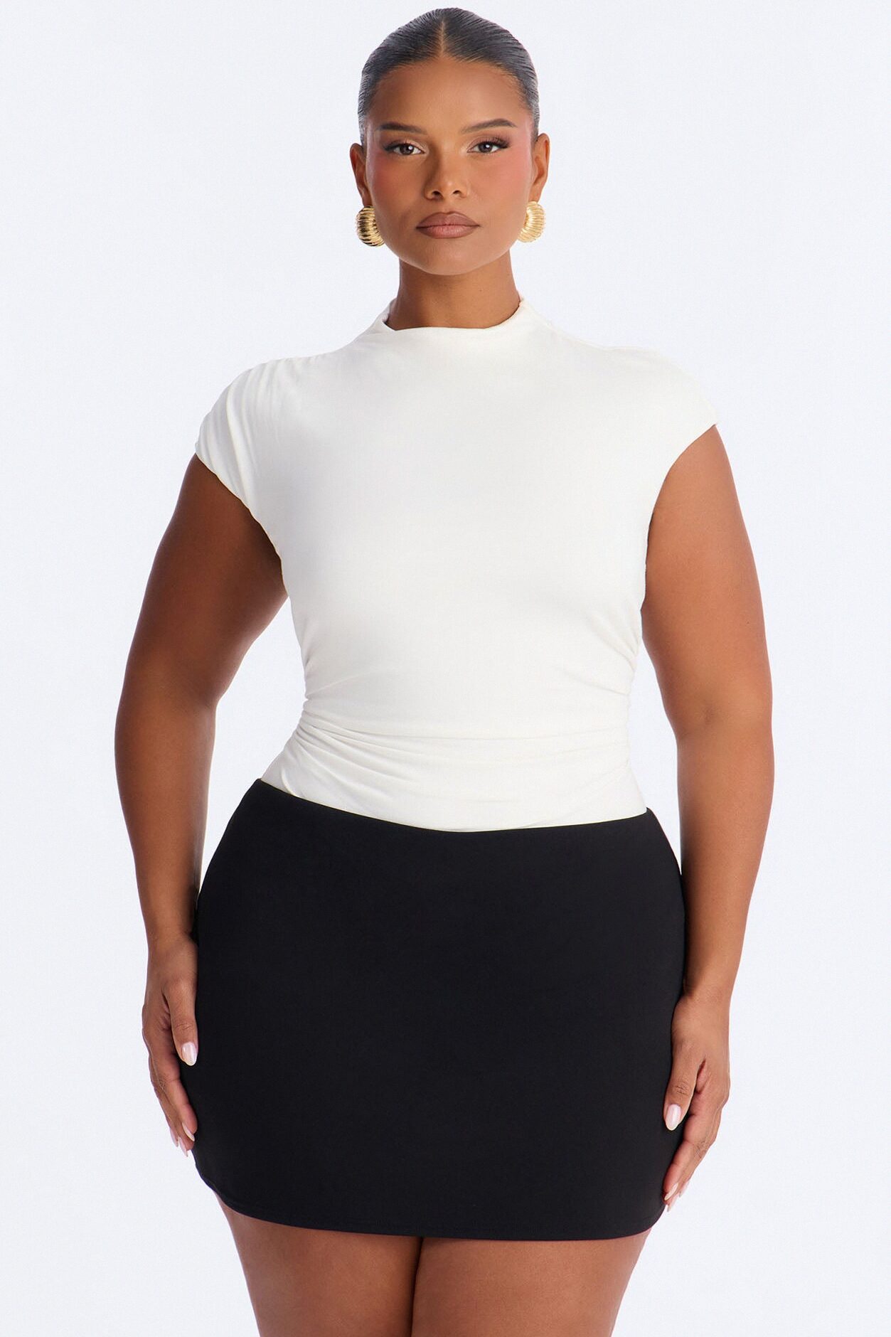 Melanie Mock Neck Cap Sleeve Bodysuit - White
