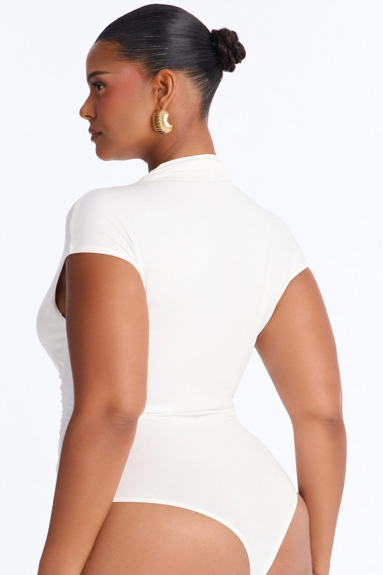Melanie Mock Neck Cap Sleeve Bodysuit - White