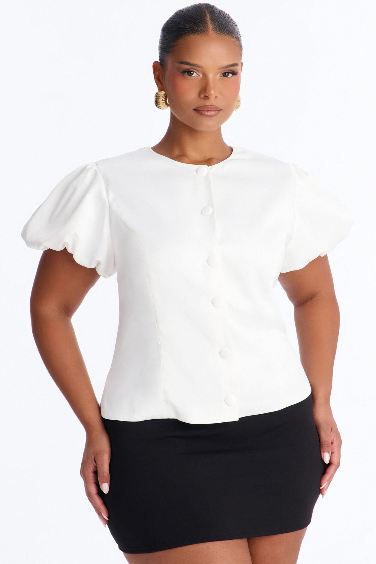High Class Habits Bubble Satin Top - Ivory